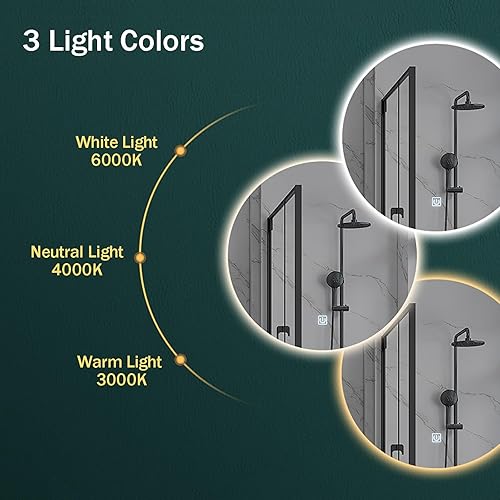 Miniatura 3 de JXYQZD Espejo de tocador iluminado, espejo redondo de afeitado, espejo de baño LED, espejo de pared para baño, espejo inteligente antivaho para baño