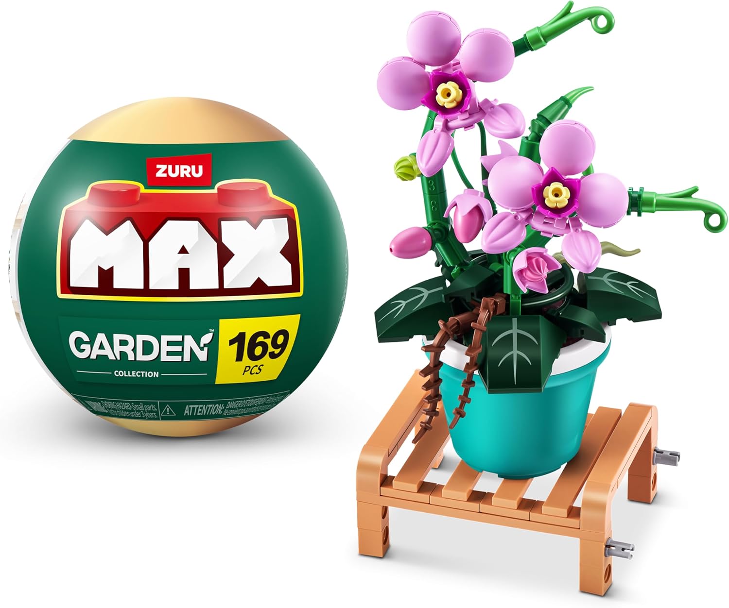 MAX Premium Garden Pot Plants Building Bricks Collection (up to 233 Pieces, 6 to Collect). (Phalaenopsis, 1 Capsule)
