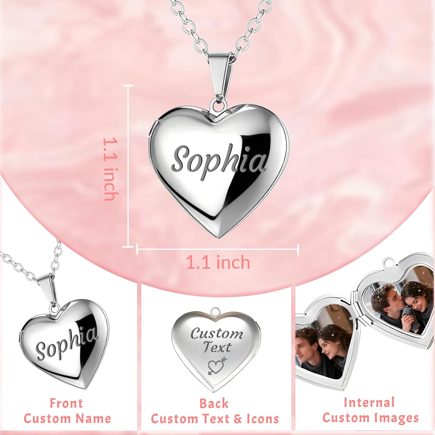 Custom Photo Locket Necklace for Women Personalized Heart Locket Necklace with Pict... - Image 3
