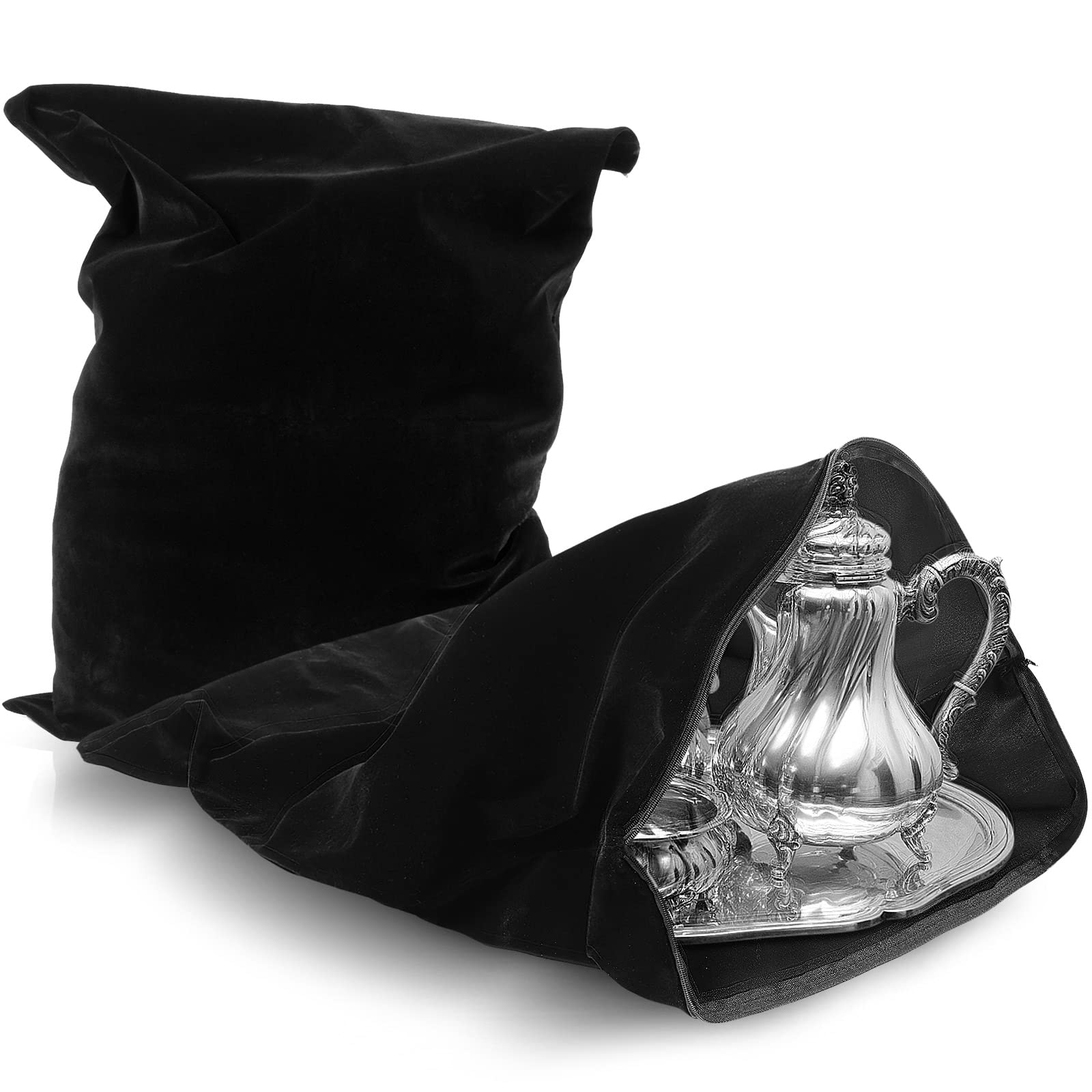 LEIFIDE2 Pieces Zippered Silver Storage Bags 24 x 32 Inch Black Anti Tarnish Bags Large Velvet Jewelry Bags Silverware Protection Jewelry Pouches Cloth Silver Protector Bags for Travel Home Jewelry Tableware
