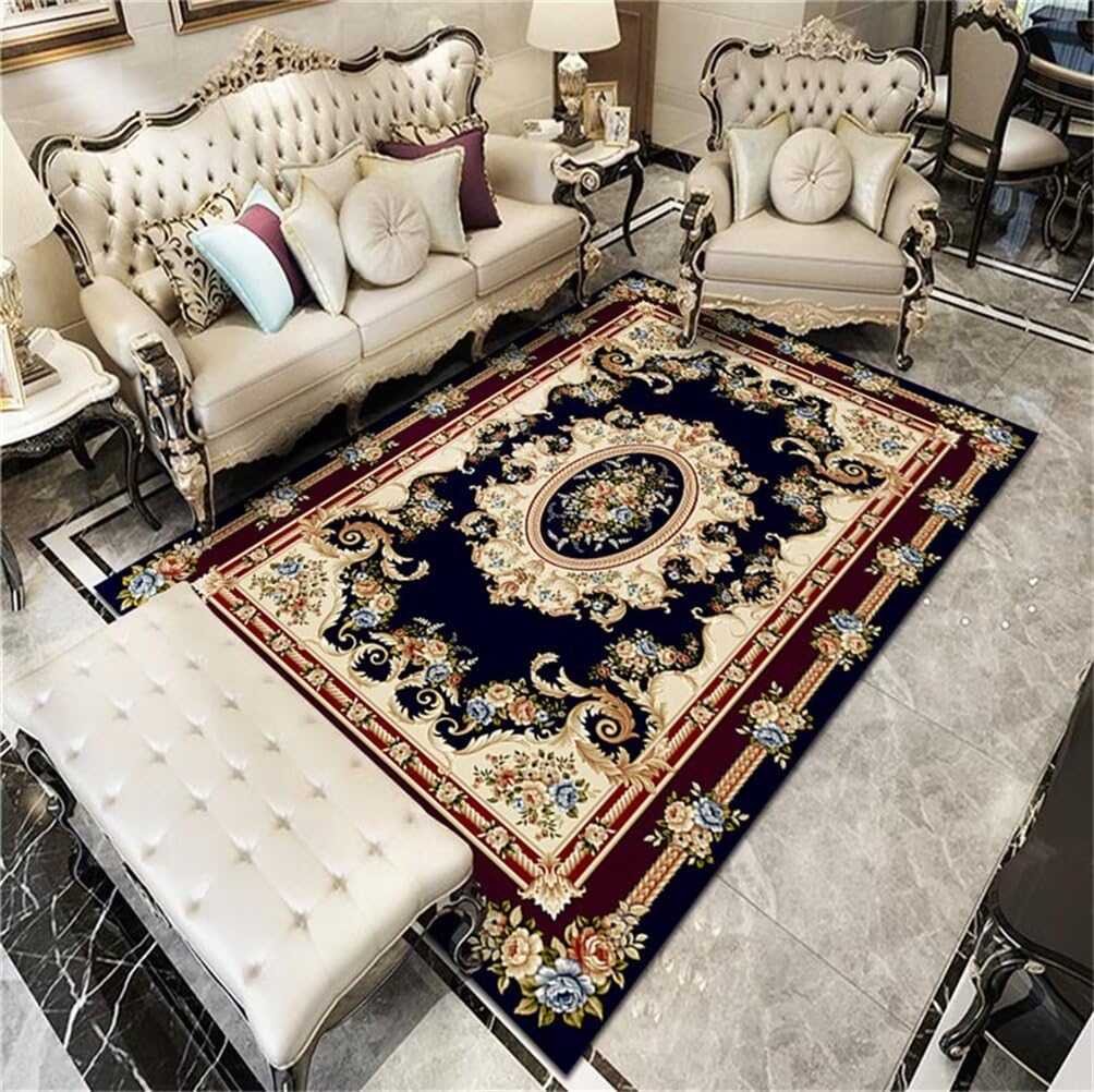 Tapis salon pas cher lavable grand format style vintage floral
