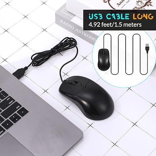 Miniatura 5 de Sherr 20 unidades de ratón con cable a granel delgado óptico ergonómico para computadora con receptor USB 5 pies negro 1000 DPI 3 botones con cable