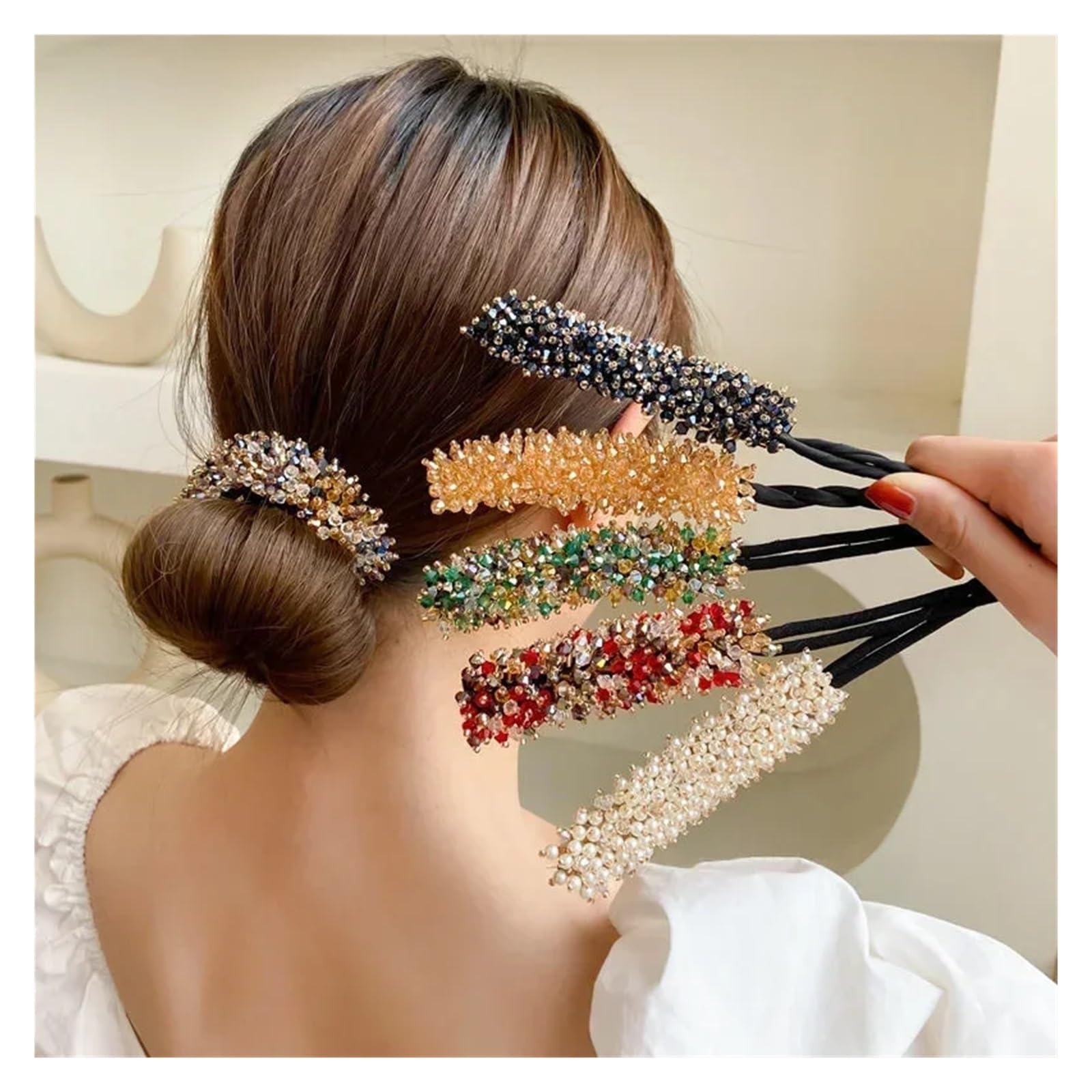 2 pièces cristal magique chignon fabricant élégant bandeaux beignet épingle à cheveux bandes de femmes bricolage style bandeau outil accessoires(Color1)