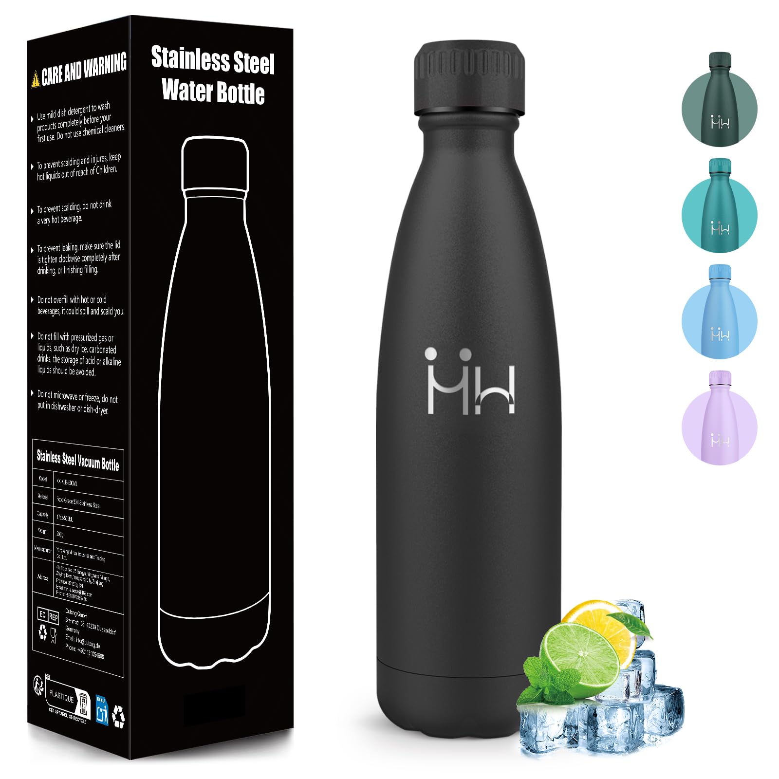 Mulbijeo Trinkflasche Edelstahl 500ML, BPA-frei, Wasserflasche, Auslaufsichere Isolierflasche Doppelwandig, Thermosflasche, Trinkflasche Kohlensäure Geeignet, für Fitness, Schule, Kinder