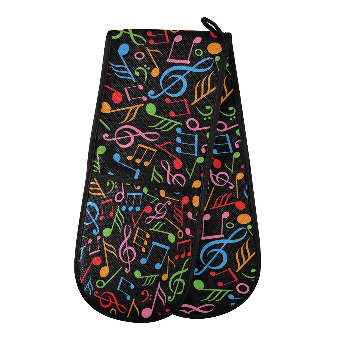 Tropicallife Music Note Pattern Double Oven Mitt Pot Holder Heat Resistant Quilted Double Oven Gloves For Catering Chef Kitchen Home Microwave Bbq