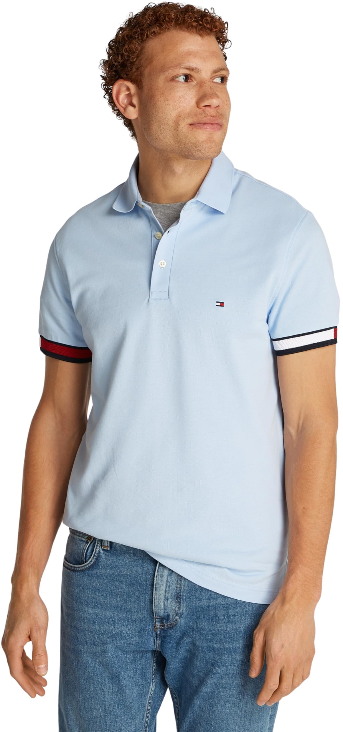 Tommy Hilfiger Uomo Maglietta Polo Maniche Corte Flag Cuff Slim Fit