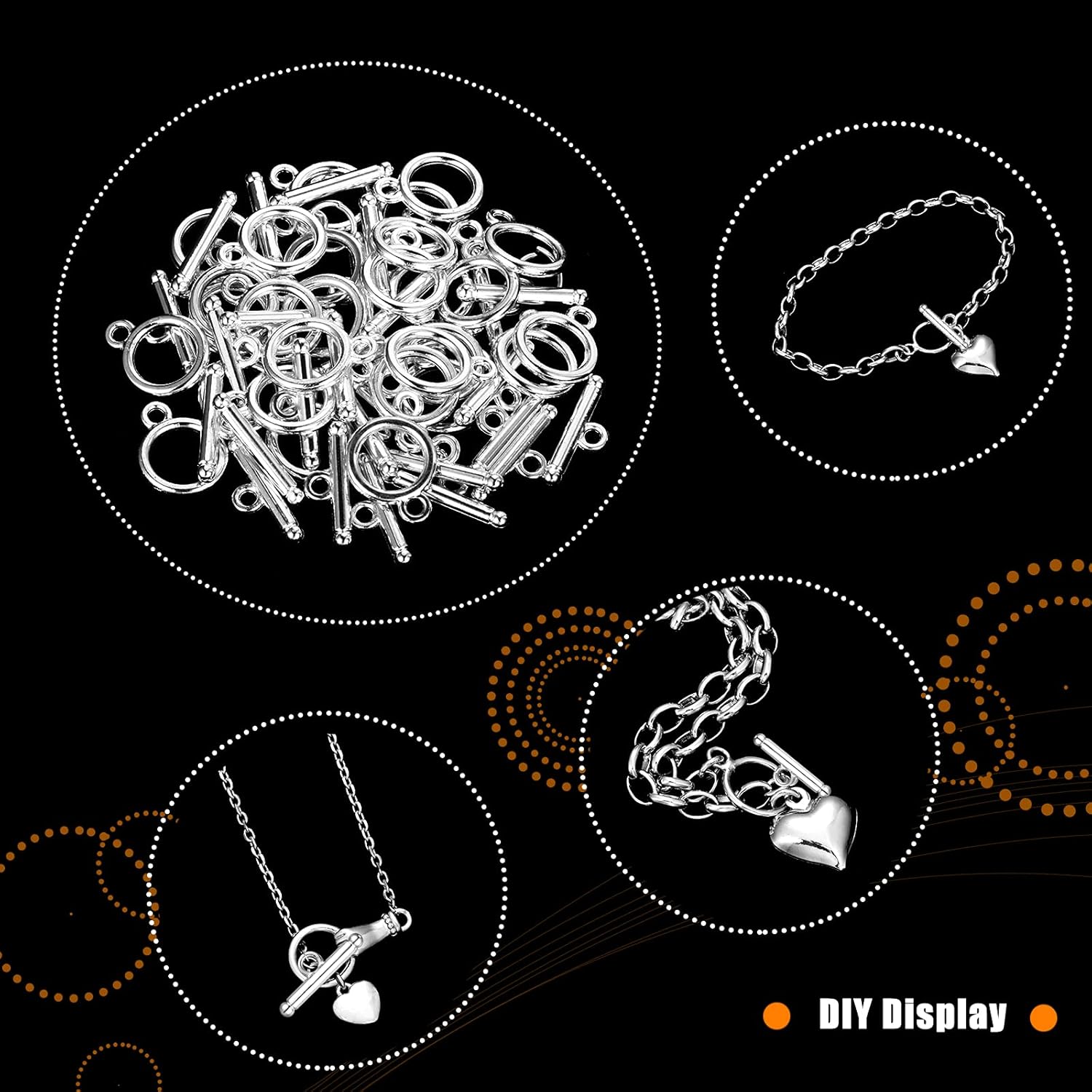 260 Pieces Toggle Clasps for Jewelry Making Include 60 Pairs Alloy Toggle