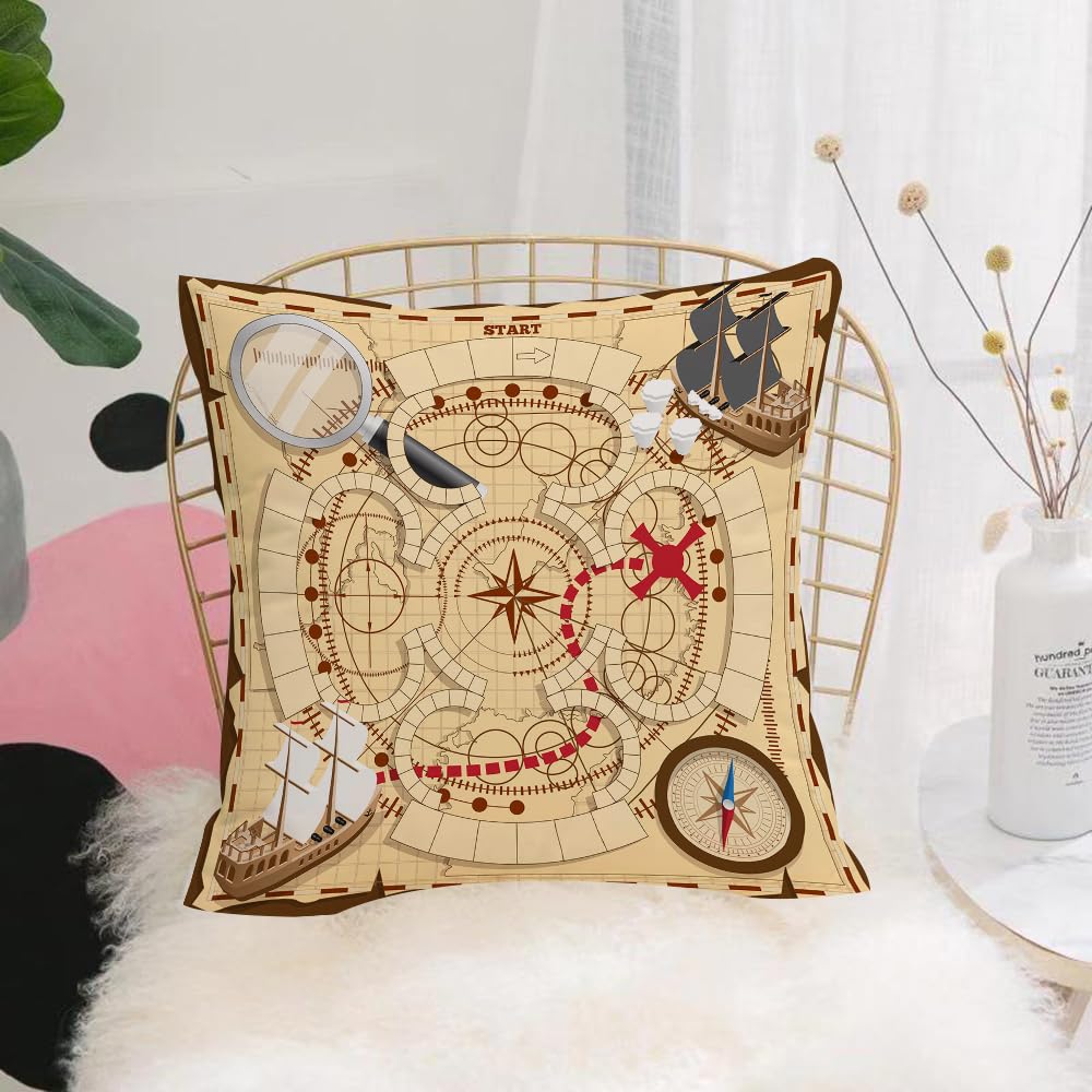 HYOSXW Cushion Cover,Throw Pillow Case Home Decorative for Living Room Bedroom Sofa Chair 16X16 Inch,Board game on a pirate map. Vector illustration.,Pillowcase 40X40cm