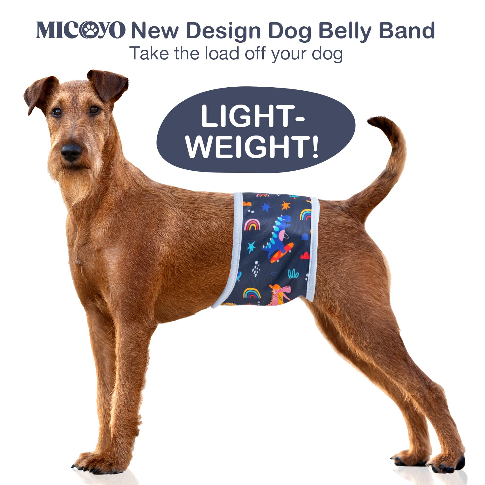 MICOOYO Reusable Dog Nappies Male, Lightweight 3 Pack Washable Belly Bands for Dogs Male Dog Wraps Diapers for Puppy Pets(Dinosaur,XS) - Image 2