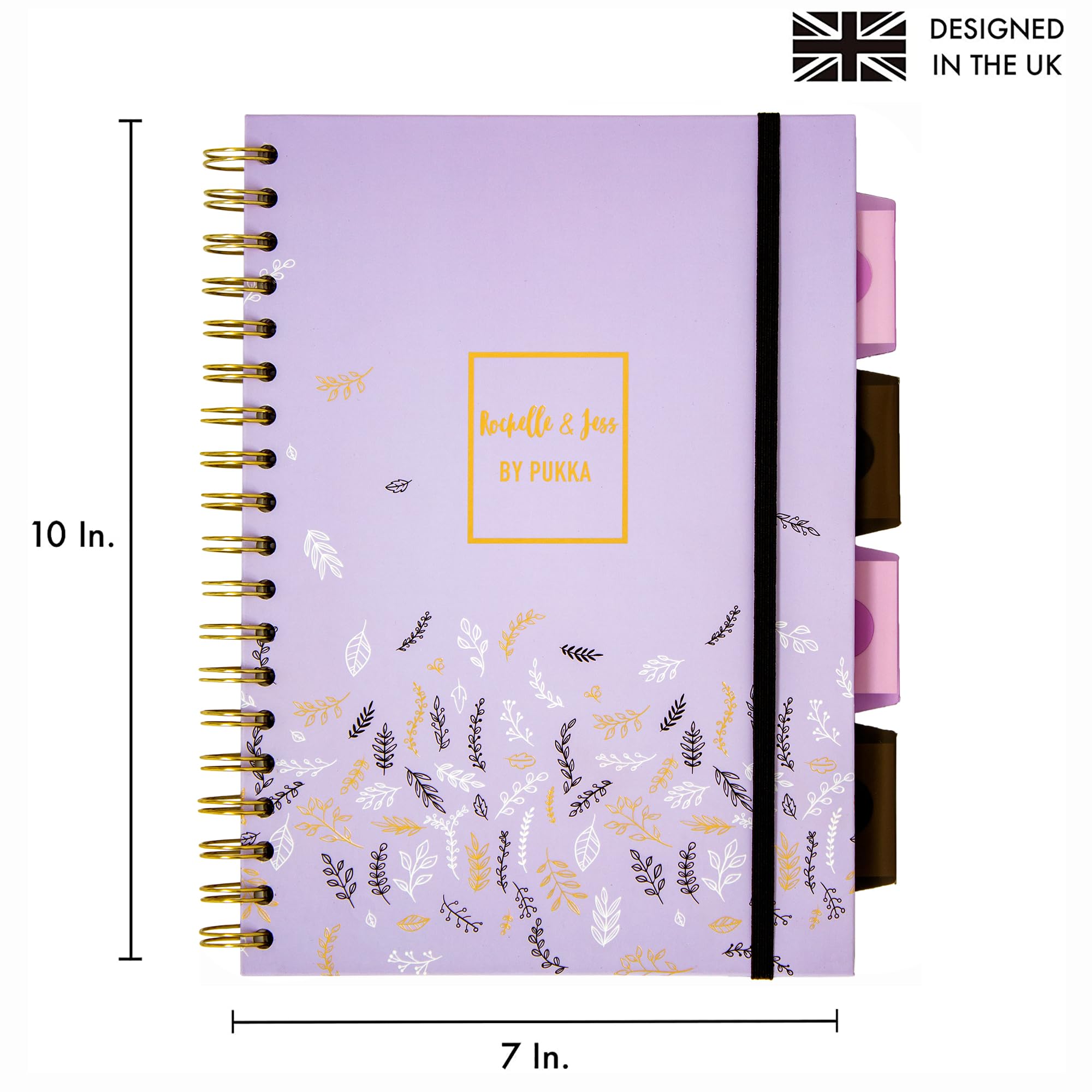 Pukka Pad Rochelle & Jess - Quaderno a spirale a 5 soggetti, confezione da 3 pezzi, 200 pagine, 100 fogli di carta da 80 g/m², con divisori riposizionabili e bordi perforati per pianificazione e