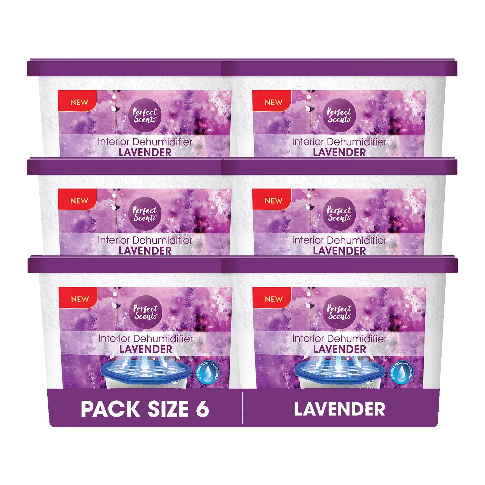 Perfect Scents Dehumidifier 6 Pack – 500ml Each – 3L Total – Home Interior Damp Mould Moisture Mildew – Lavender