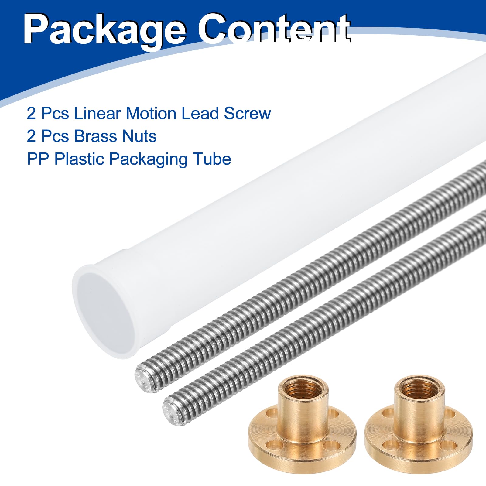 QUARKZMAN 2 Pcs Vis Mère 450mm Tr8X1 Avec Écrous En Laiton (Pas De 1mm, 1 Départ, Avance De 1mm), Tige Filetée En Acier Inox 304 Pièces D'Upgrade Avec Tube D'Emballage En Plastique, Argenté