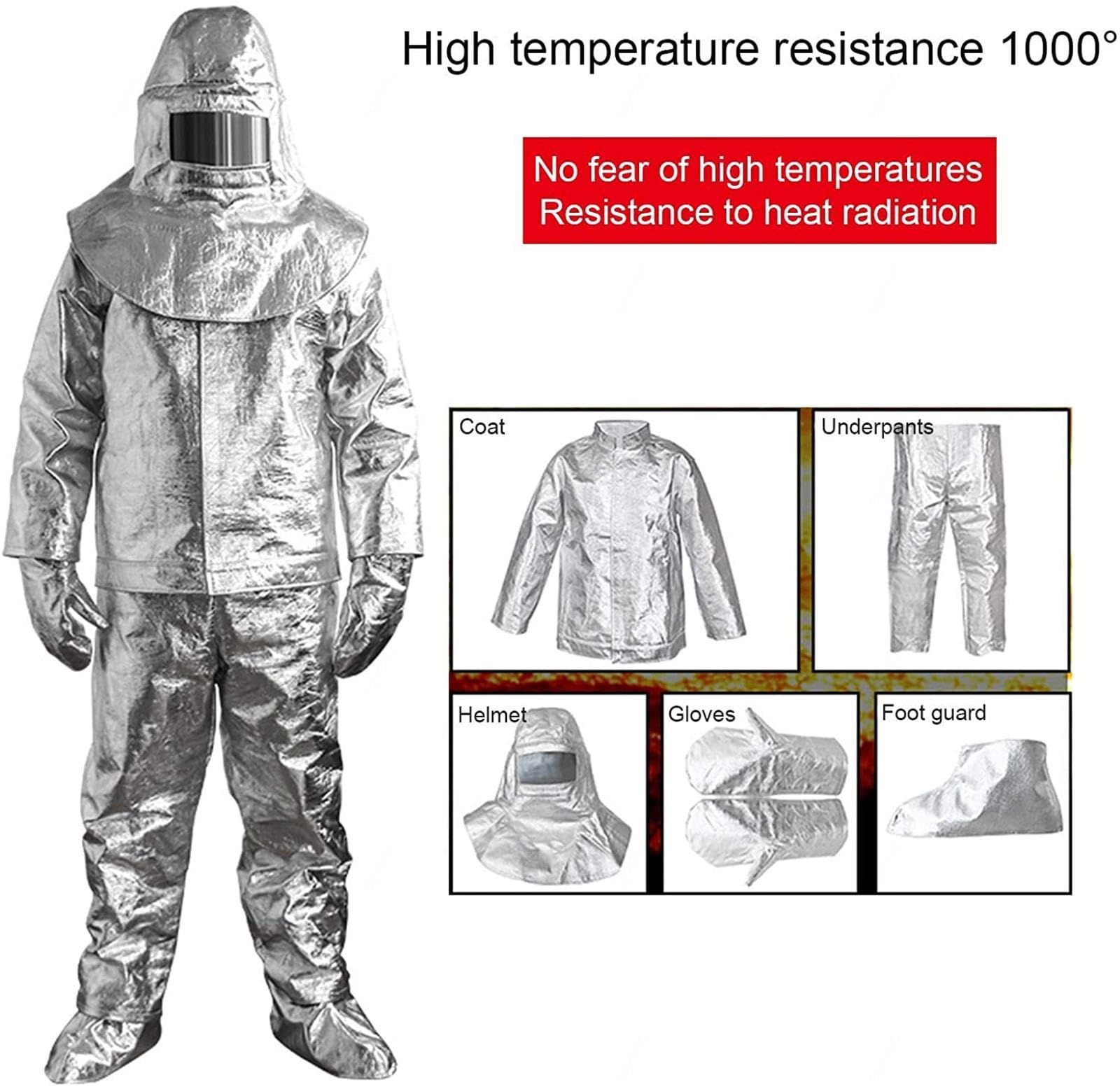 Ropa Trabajo Ignífuga Traje Retardador Llamas Material Ligero Seguridad Ignífugo Fábrica Vidrio, Planta Química, Barco,500°-180-185cm
