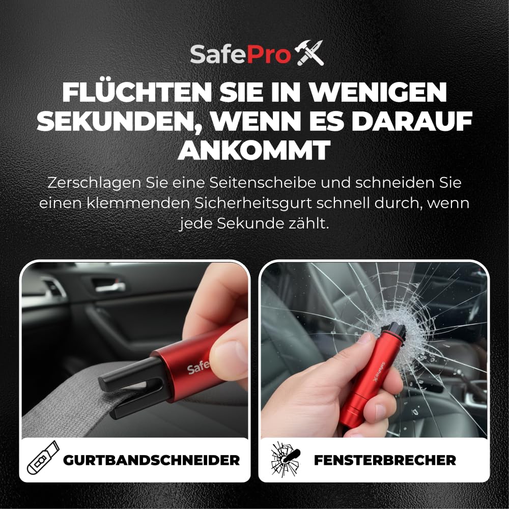 Marteau d'urgence pour voiture | Brise-vitre et coupe-ceinture de sauvetage | Outil de secours compact pour une aide rapide en cas d'accident et la sécurité en déplacement (Pack de 2)