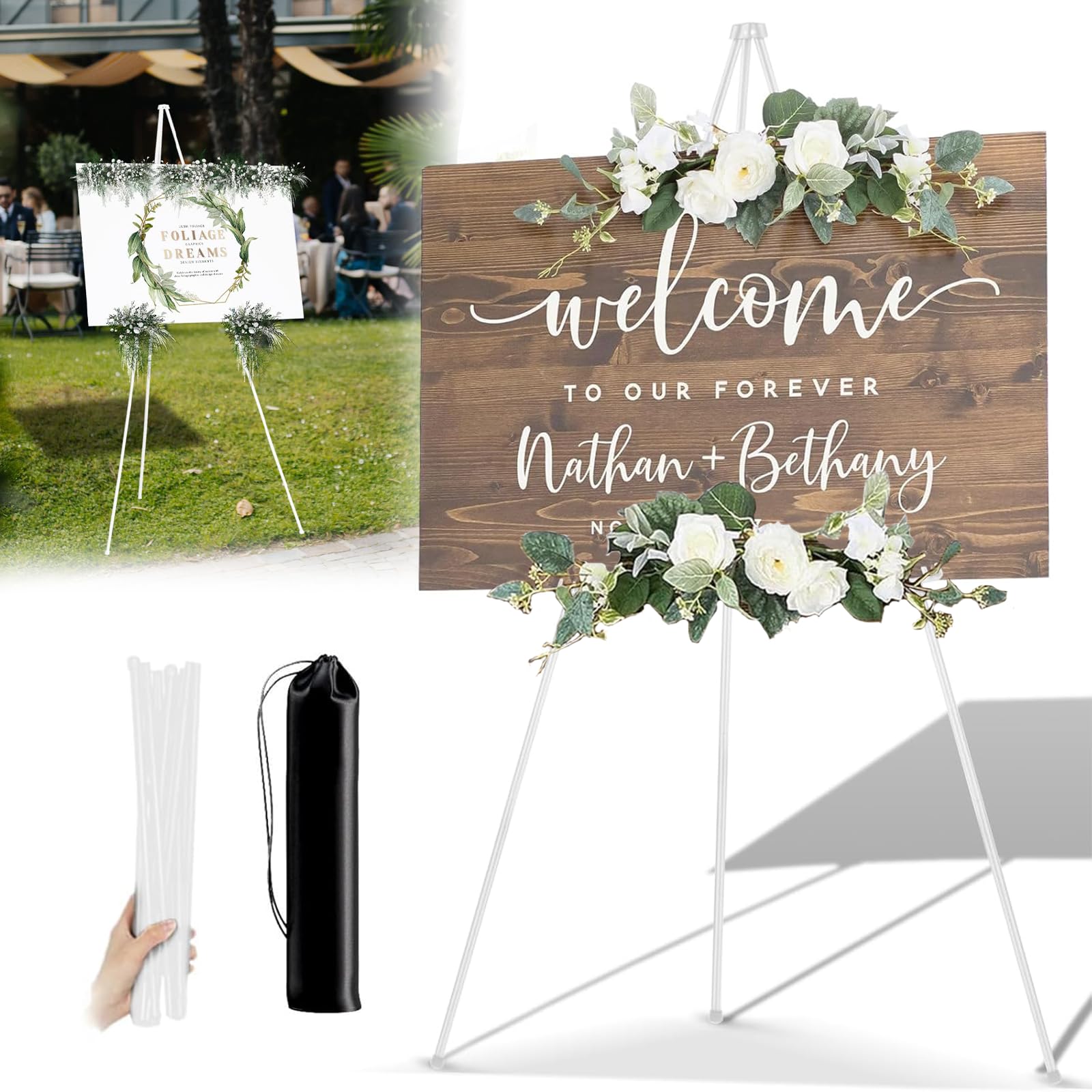Elepl Chevalet Mariage 160 Cm Pliable - Chevalet Peinture Portable Trépied Noir Pour Affiches, Tableaux Et Événements