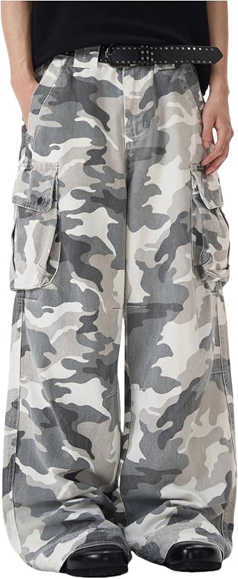 Y2k Men Baggy Camouflage Pants Camo Cargo Pants Oversized Joggers Trousers Hip Hop Sweatpants with Pockets