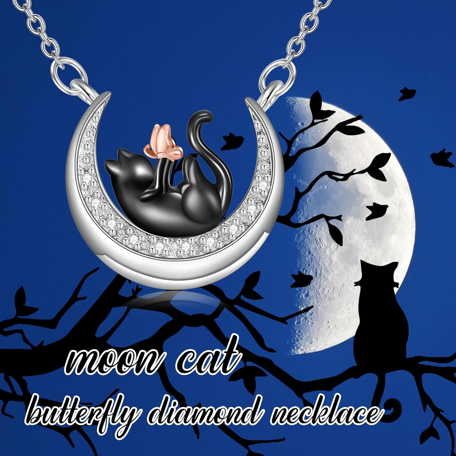 Diamond Black Cat Necklace 925 Sterling Silver Cute Animal Pendant for Women Jewelry Gifts for Anniversary - Image 6