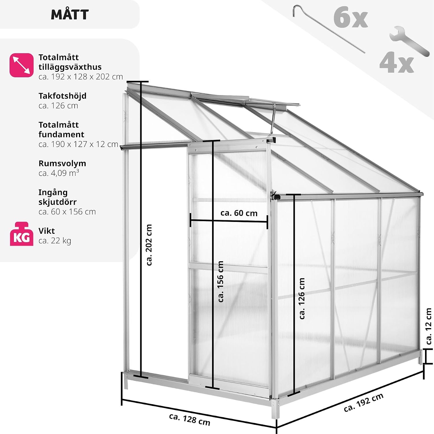 Diagram showing the dimensions of the tectake Wall Greenhouse