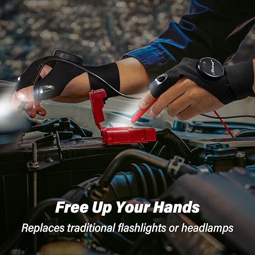 Miniatura 2 de Guantes de pesca con linterna LED para exteriores, con correa elástica, incluye destornillador para reparar vehículos, correr, pesca, campamento y