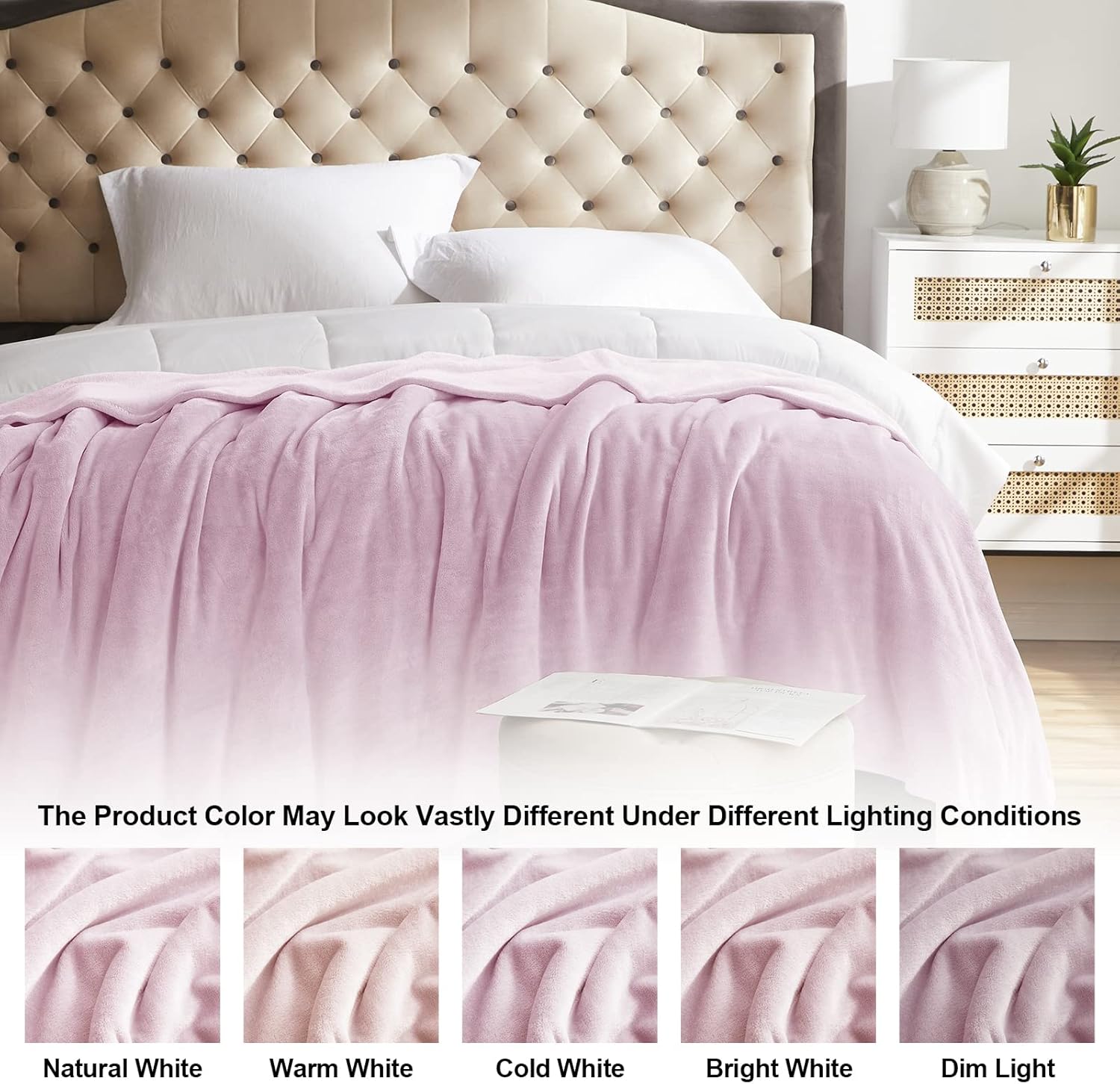 KMUSET Fleece Blanket Throw Size Pink Lightweight Super Soft Cozy Luxury Bed Blanket Microfiber - Image 5