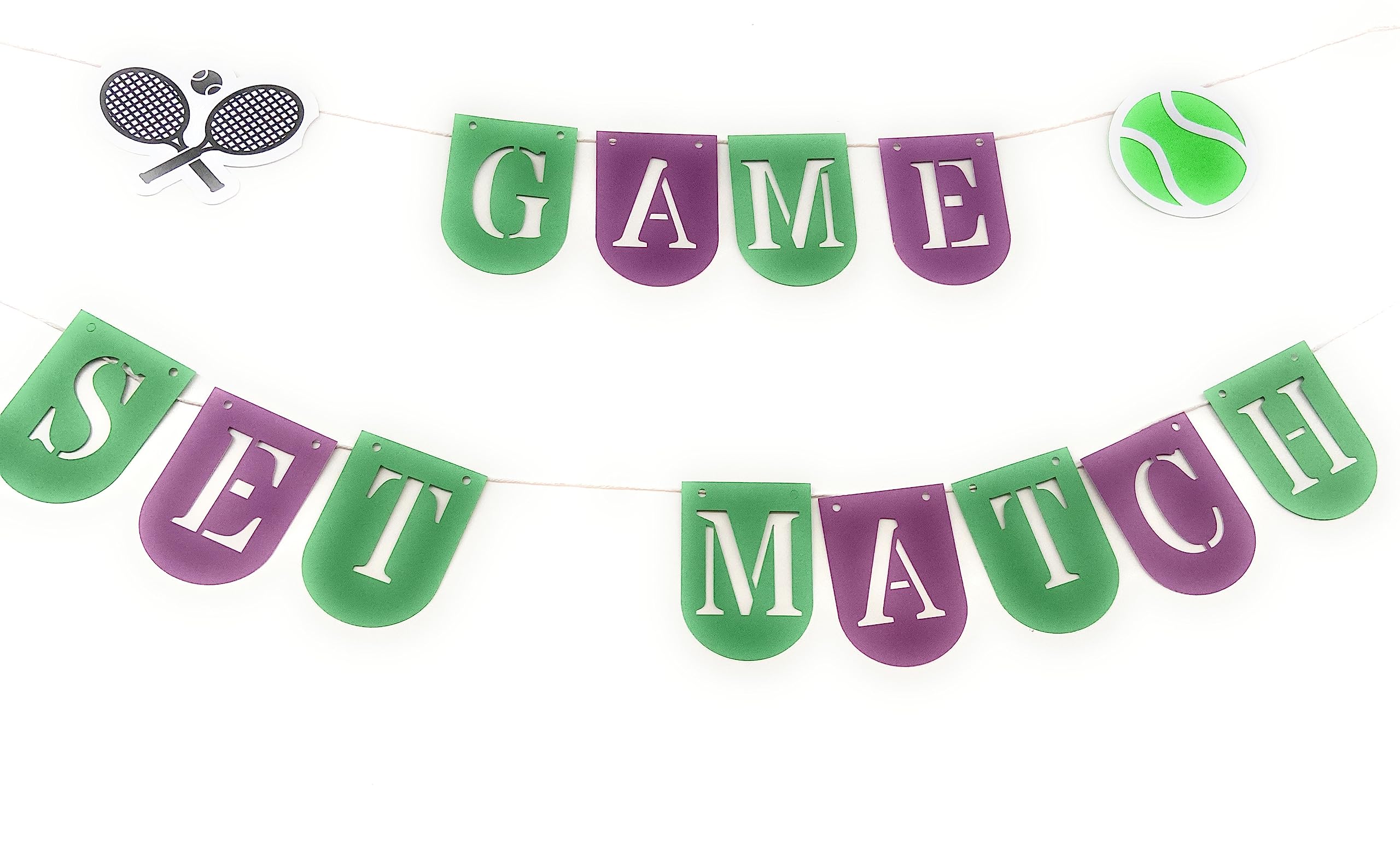 Tennis party bunting, Game Set Match garland wall hanging sign decorations, colourful card letter bunting for walls, windows, pubs