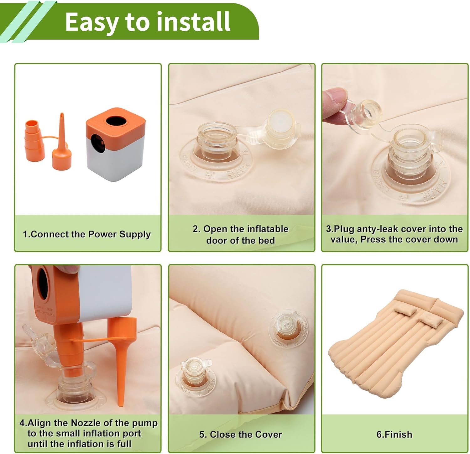 1 Set Car Air Mattress for Tesla Model Y Beige Inflatable Thickened Camping Bed Cushion Pillow Flocking Mattress