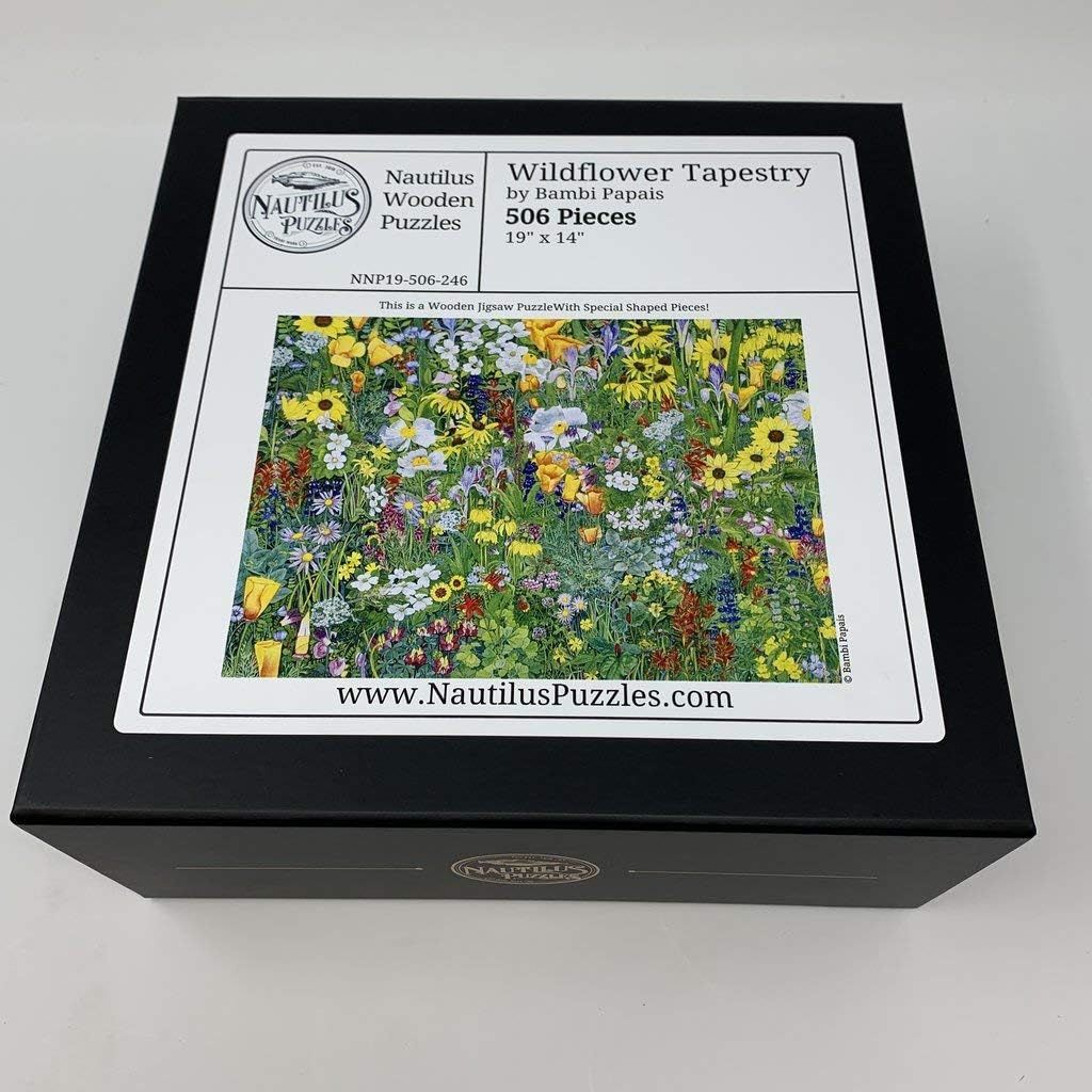 Wooden Jigsaw Puzzle - Wildflower Tapestry - 506 Pieces. Made in USA by Nautilus Puzzles
