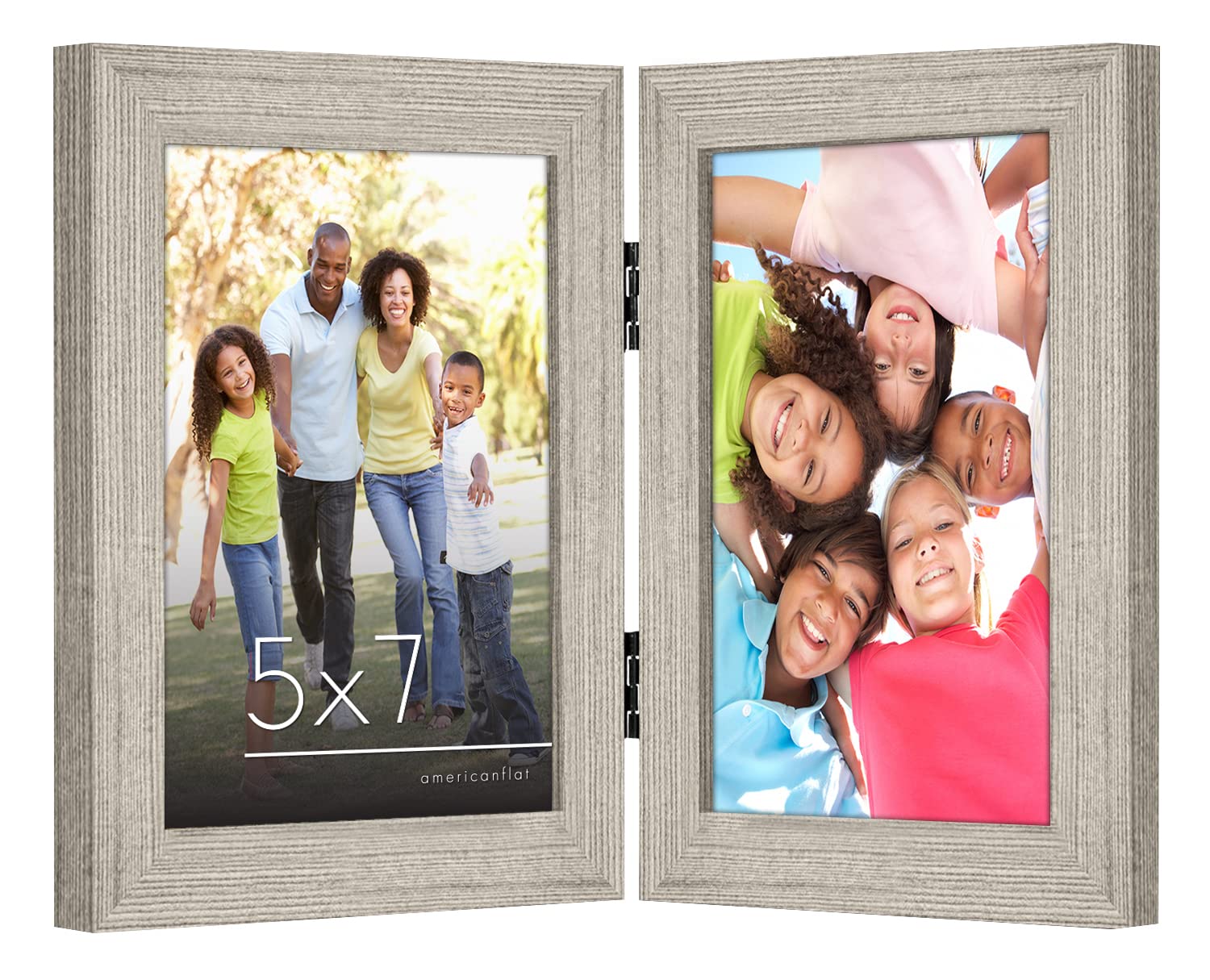 Cornice Portafoto Doppia Americanflat In Stile Driftwood - Per 2 Foto 12,7x17,8 Cm, Vetro Lucido, Per Tavolo