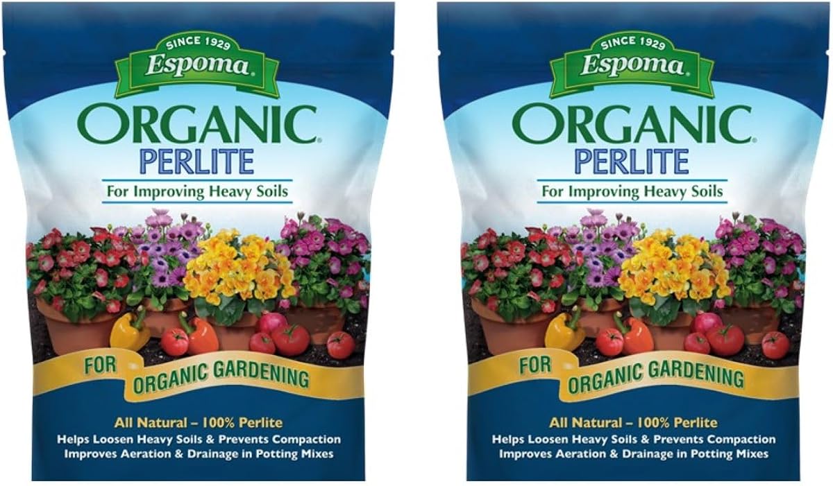 Perlita Orgánica Espoma; Todo natural y aprobado para jardinería orgánica. Ayuda a aflojar y airear suelos pesados, previene la compactación y promueve el crecimiento de las raíces – Paquete de 2