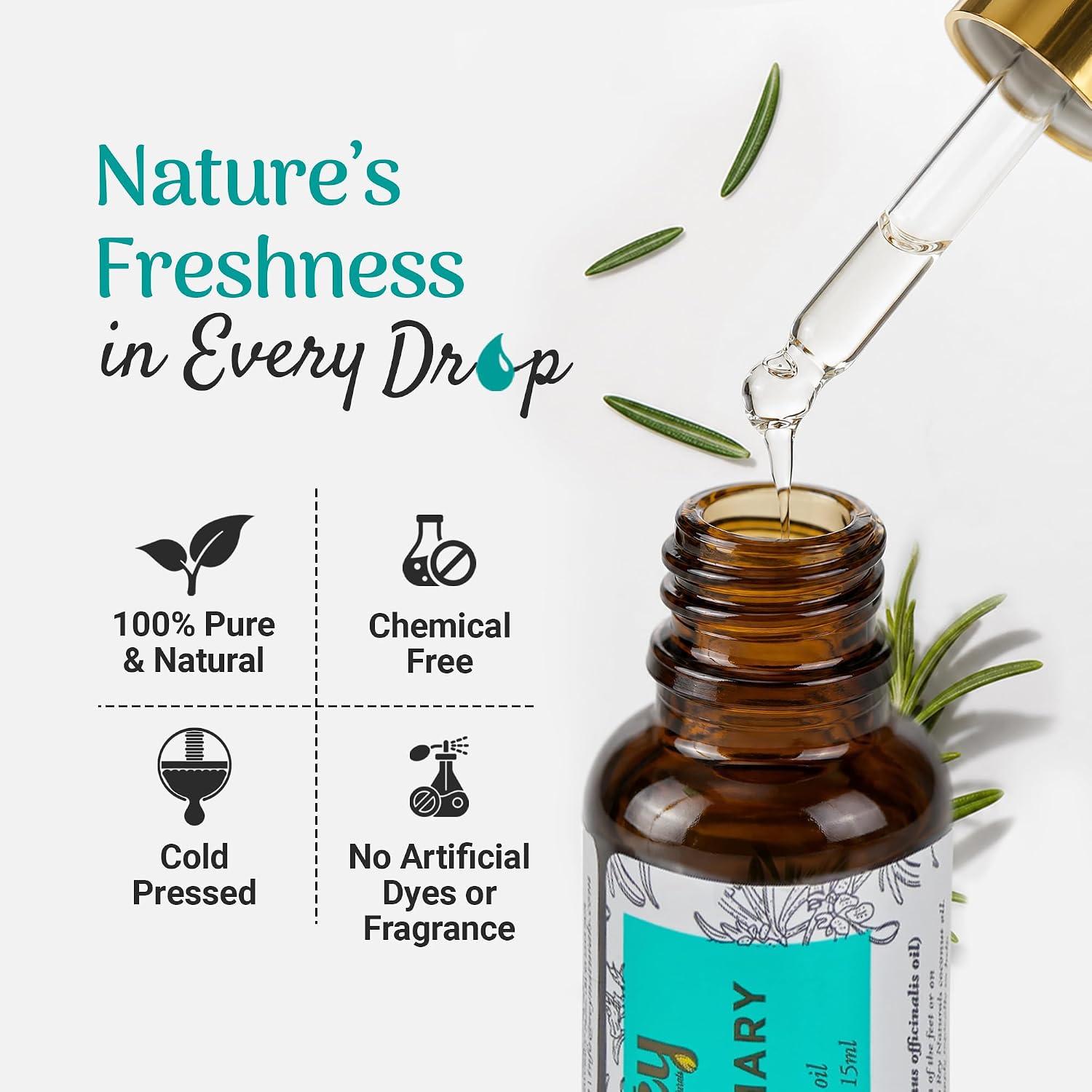 Rey Naturals Rosemary Essential Oil for Hair Growth - 100% Pure & Natural Rosemary Oil For Hair, Skin and Body - 15ml (15 ml Pack of 2