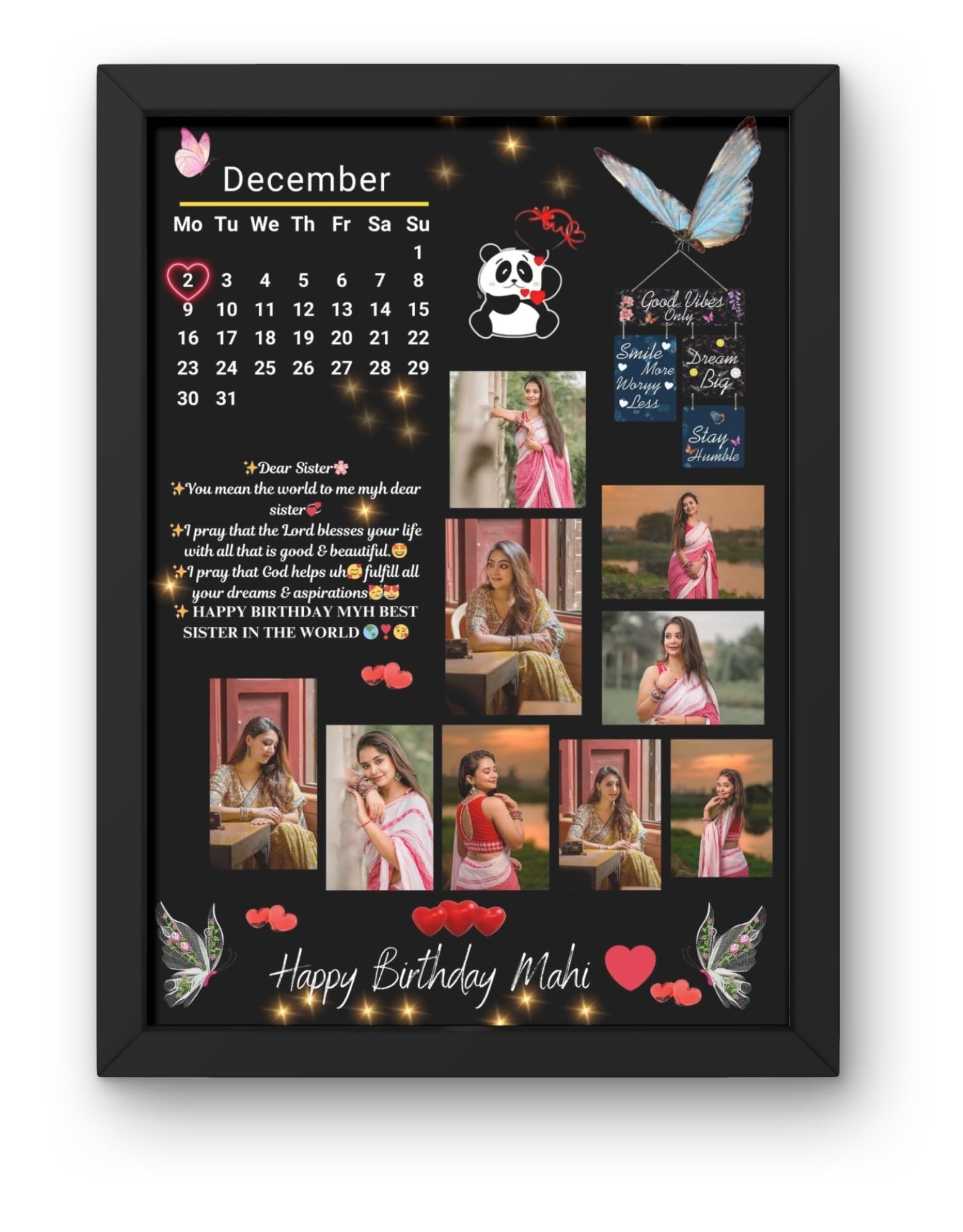 ARCAPTURE A4 Size Wooden Customized/Personalized Happy Birthday Collage Photo Frame With Names | Customised Happy Birthday Photo Frames For Couple, Parents,Friend (A4 Size, MDF Wood, 12 X 9 Inch)