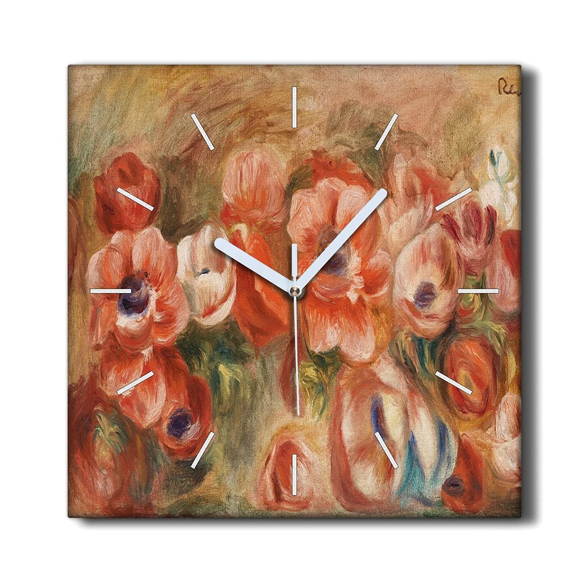 Horloge sur Toile décoration salon ambiance nature motif fleurs d'anémones