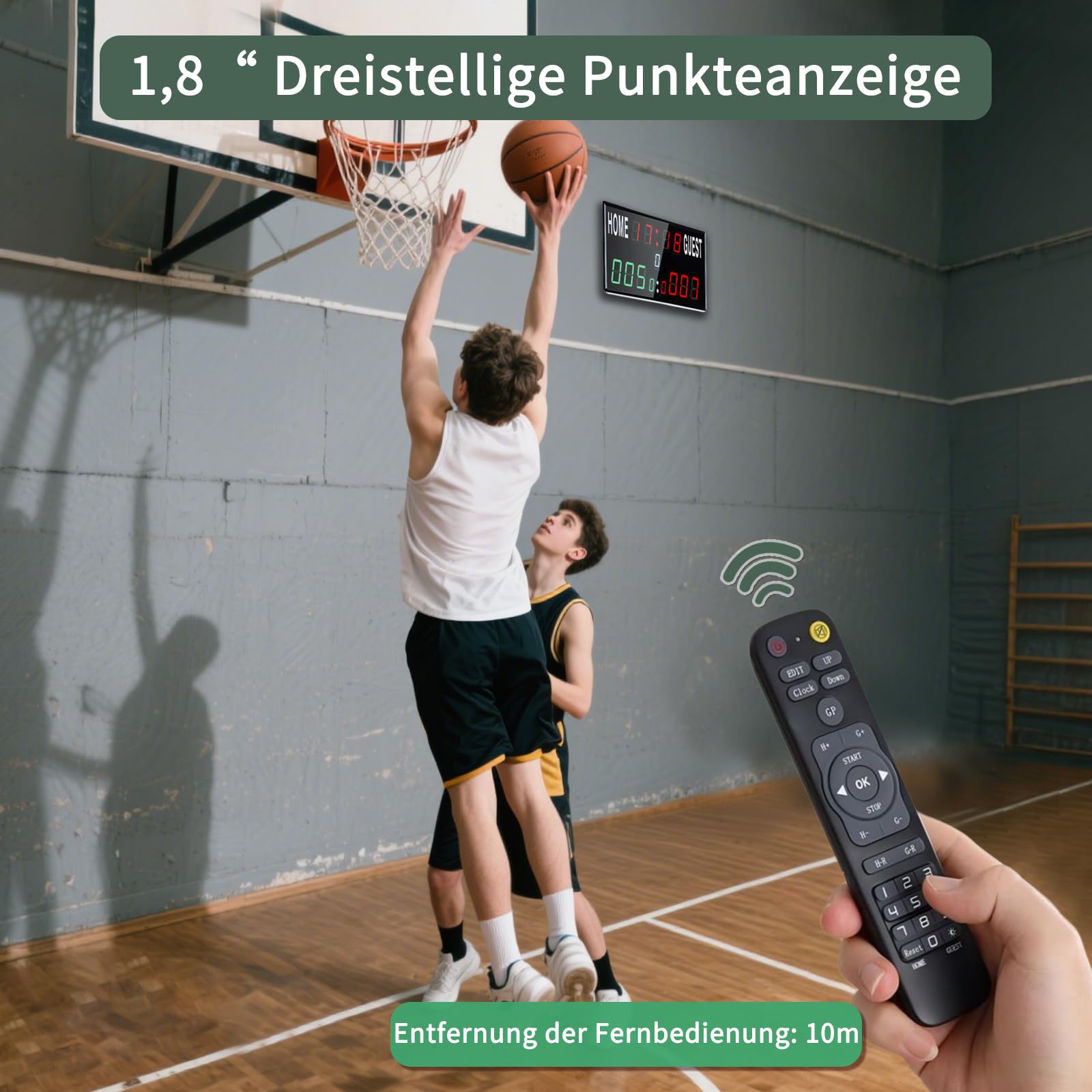 Tragbare Elektronische Anzeigetafel Fussball, 13-stellige Basketball Punktezähler mit Uhr, Tischtennis Zähler mit Countdown/Aufwärtszählung, Digital Scoreboard für Volleyball, Cornhole, Badmin