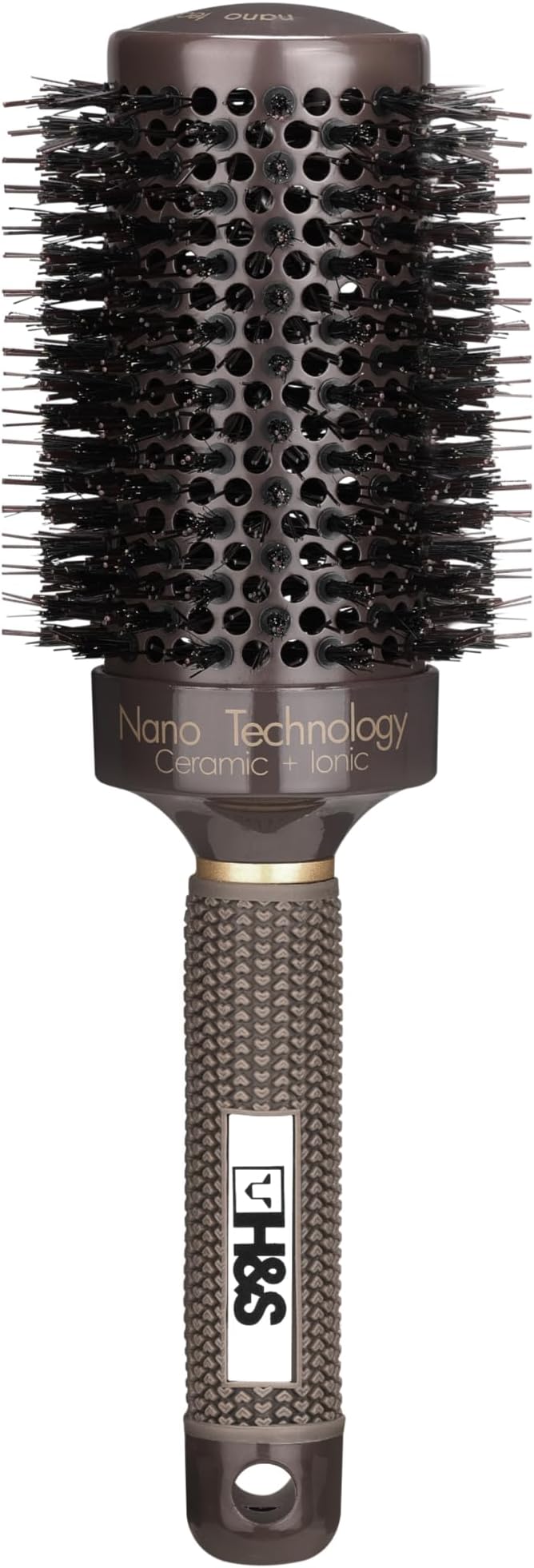 H&S Round Brush For Blow Drying - 2 Inch Thick - Large Ceramic Styling Boar Bristle Brush - Ionic & Nano Technology for Voluminous Hair