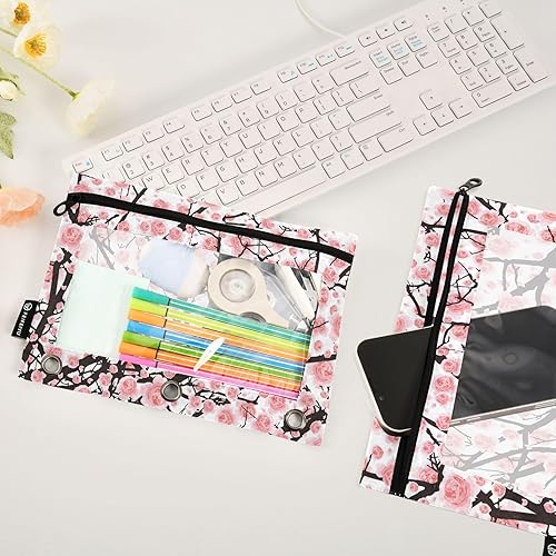 Miniatura 10 de ALAZA Estuche para lápices para carpeta de 3 anillas, carpetas con estampado de vacas, bolsas para lápices con ventana transparente con cremallera,