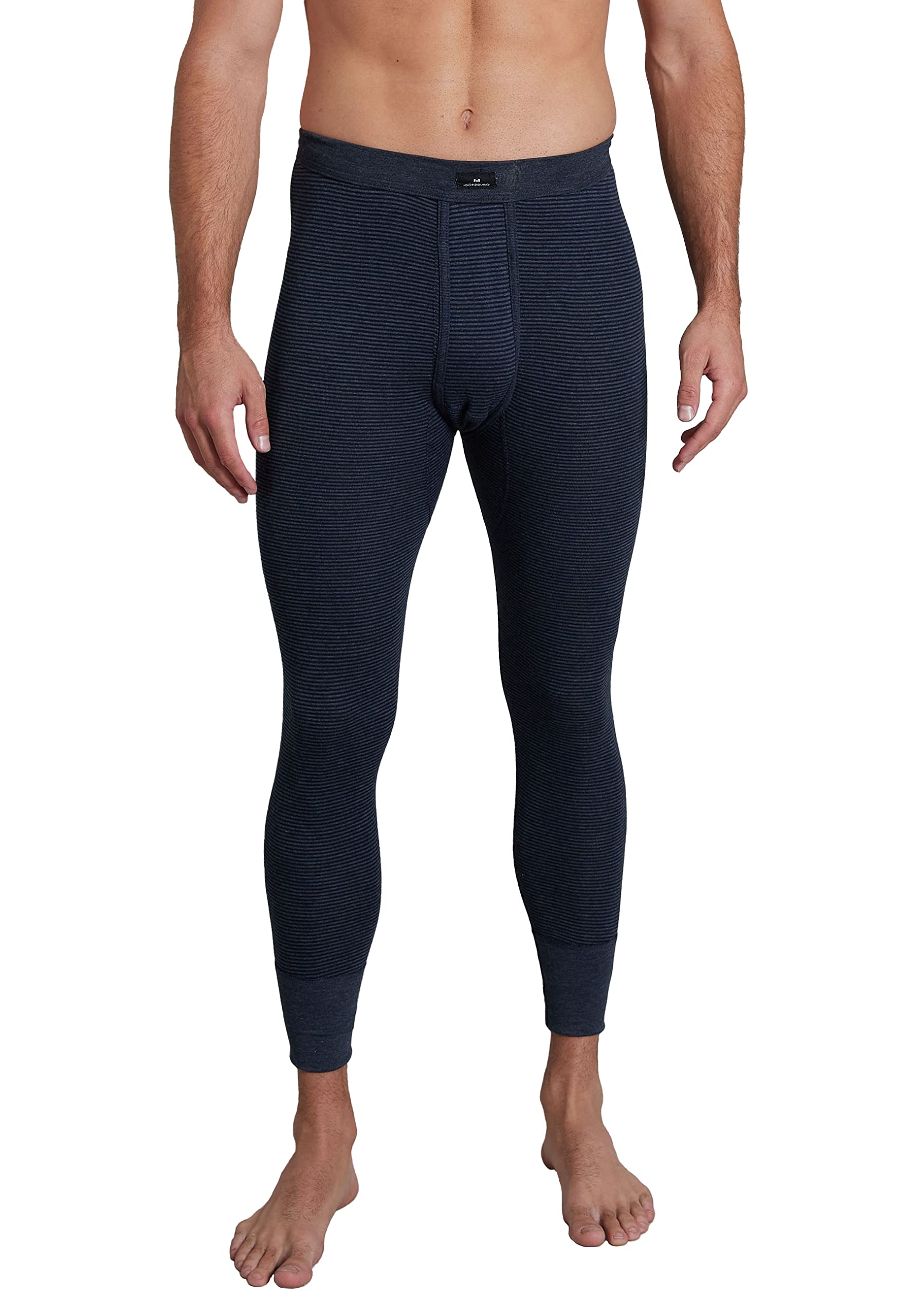 Götzburg Herren Premium lange Unterhose, Baumwolle, Feinripp, blau, gestreift, mit Bündchen, mit Eingriff