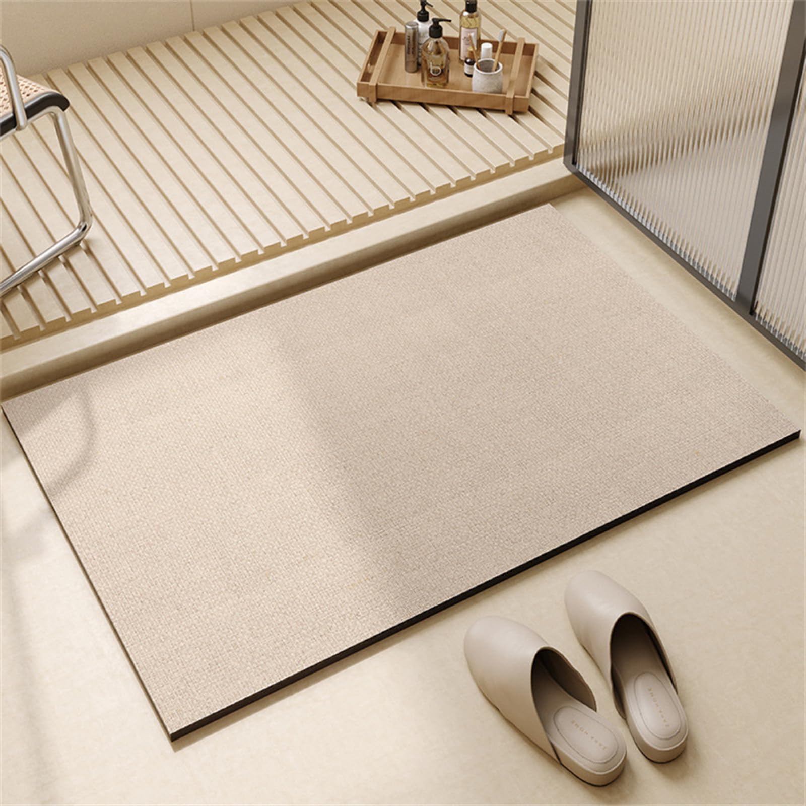 Alfombra de baño absorbente 45x70cm lavable para ducha y cocina color claro