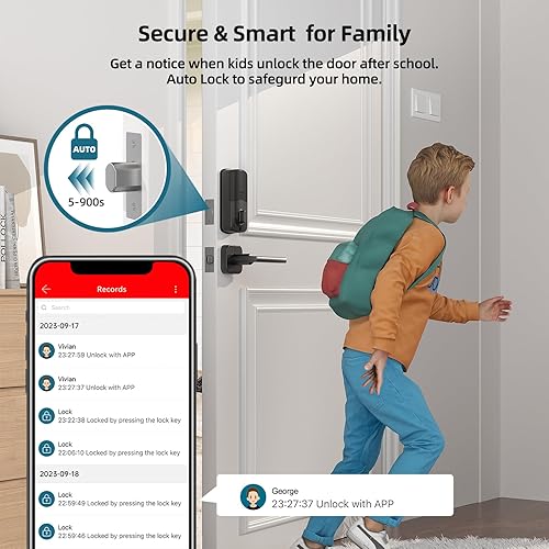 Miniatura 7 de SMONET - Cerradura de puerta sin llave con asa  Cerraduras inteligentes de huellas dactilares WiFi SMONET para puerta delantera, control remoto de