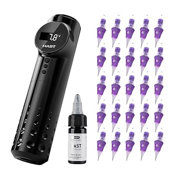 Mast Archer Tattoo Cordless Tattoo Pen Machine Kit with Tattoo Cartridges Needles Black Tattoo Ink