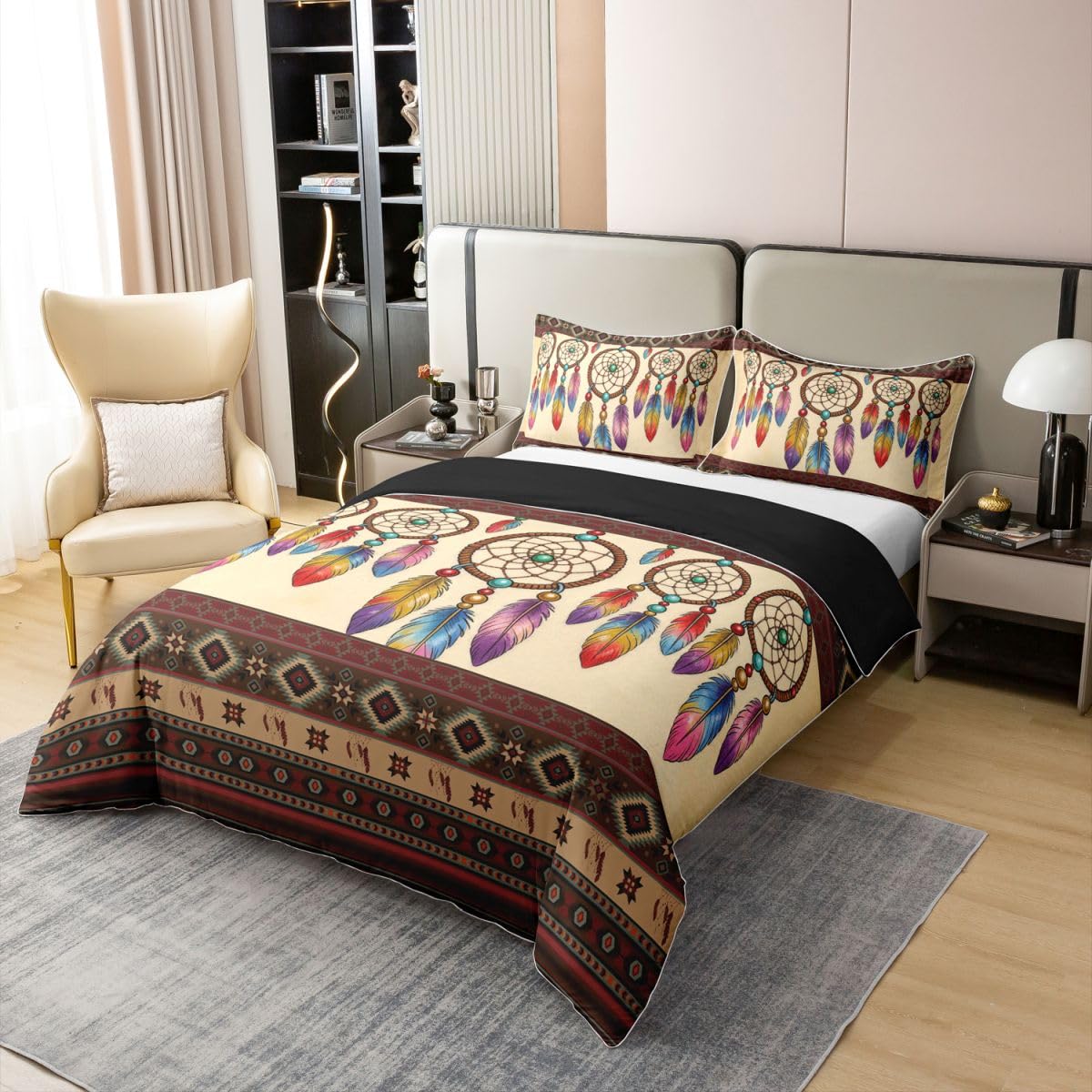 Homewish Western Azteke Bettwäsche 135x200 Baumwolle Exotischer Traumfänger Bettwäsche Set Ureinwohner Südwestlicher Dekor Bettbezug Boho Traumfänger Bettset Schlafzimmer Dekor