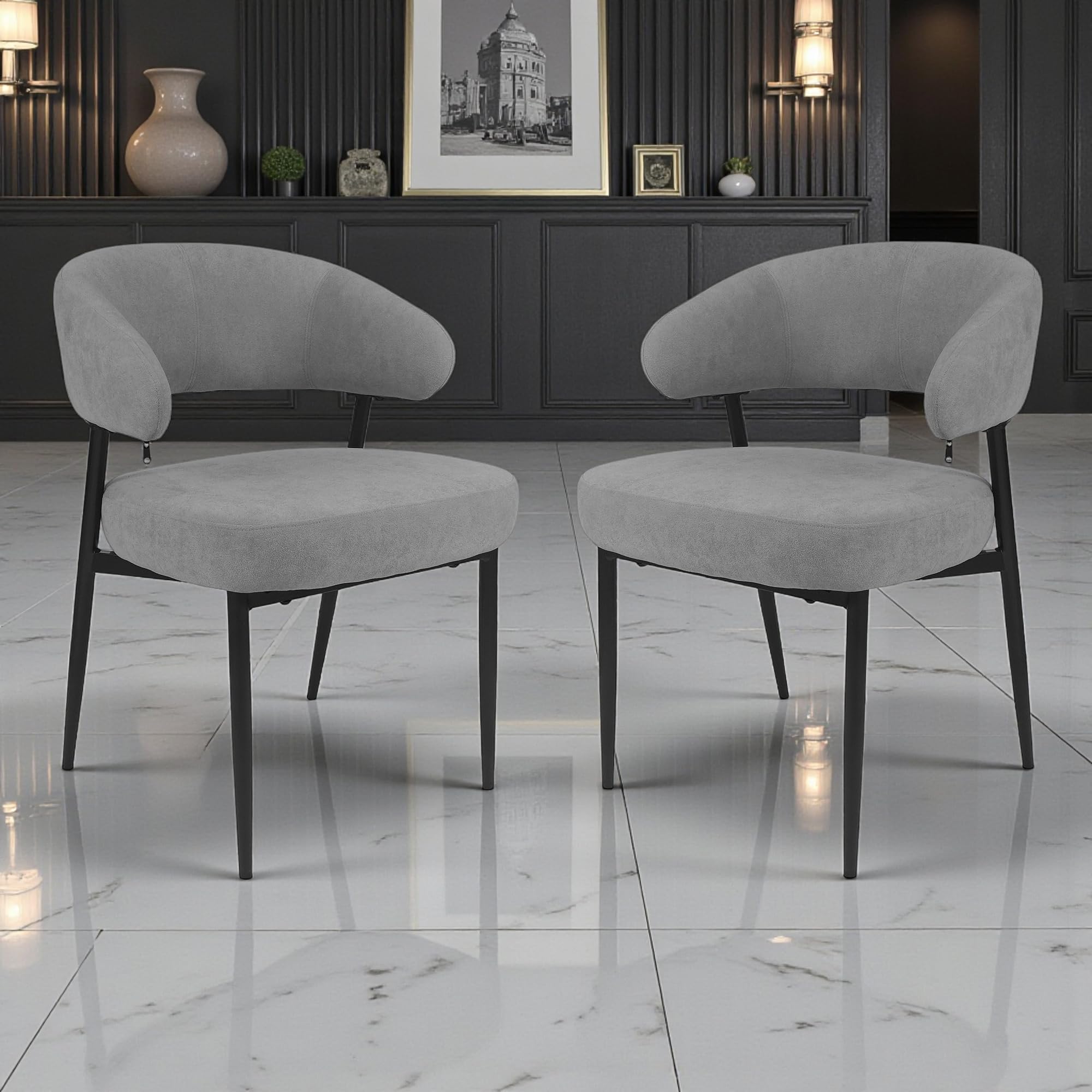 The Attic Orbit Dining Chair with Metal Legs – Modern Upholstered Comfort Chair for Dining Set of 2 Chair & Lounge Spaces (Light Grey)-image-48