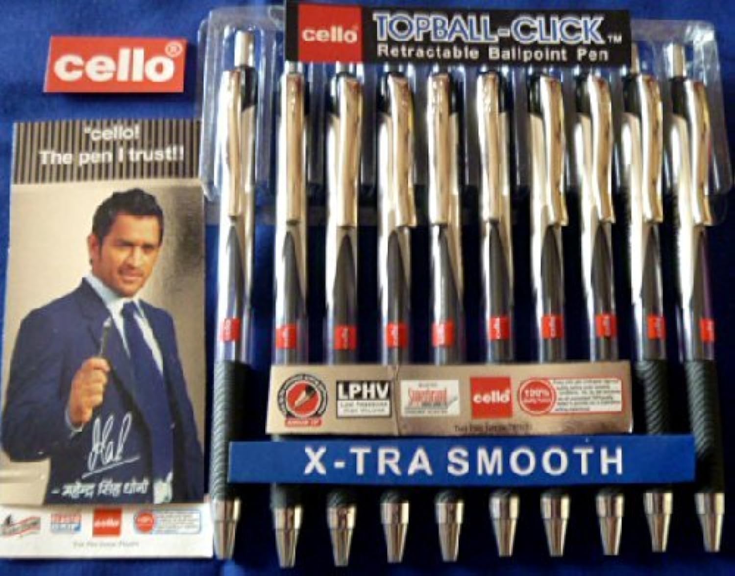 10 Pens Cello Topball Click Retractable Xtra Smooth Fine Write Ball Pen Black