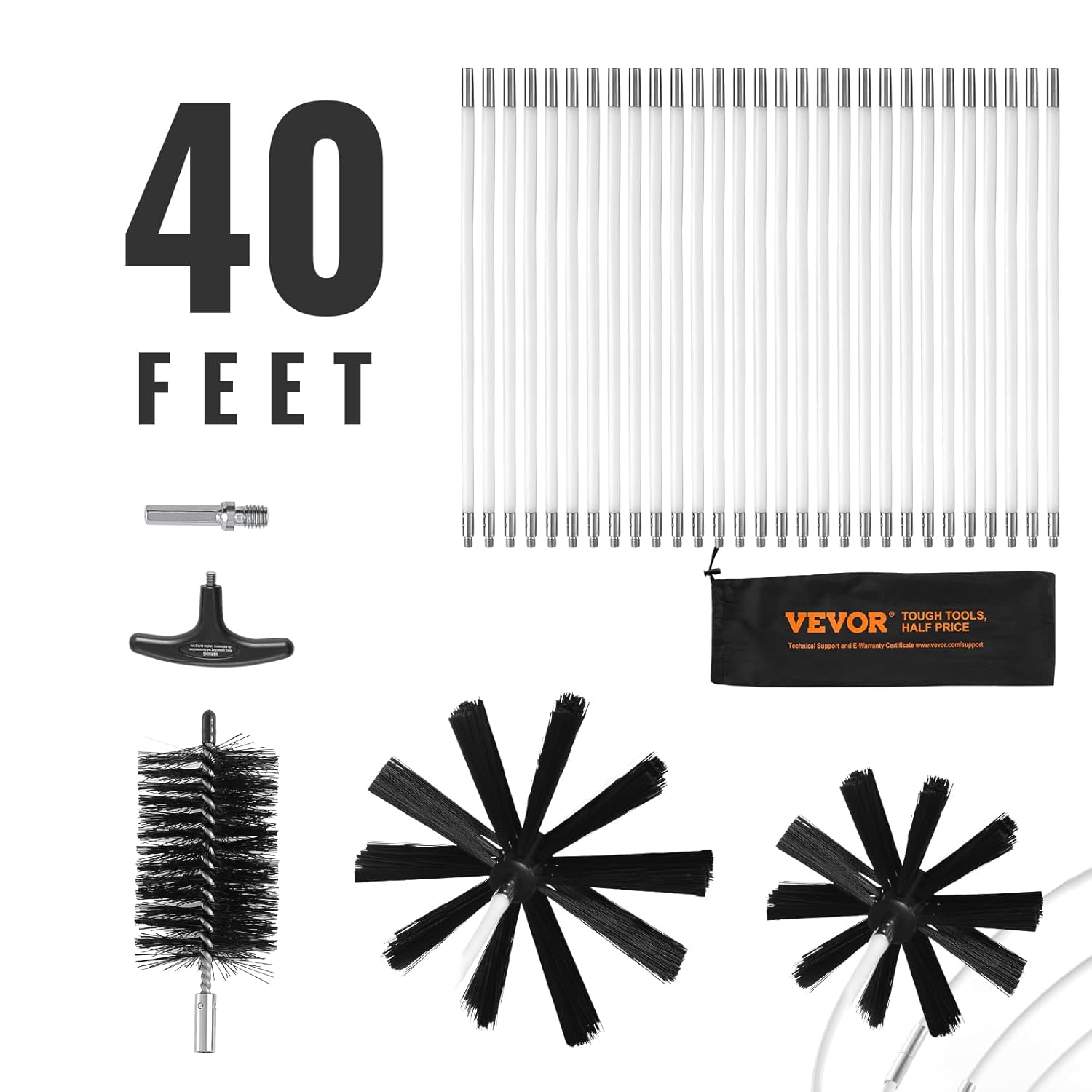 VEVOR 29 Pieces 40 FEET Dryer Vent Cleaner Kit, Include 3 Different Sizes Flexible Lint Trap