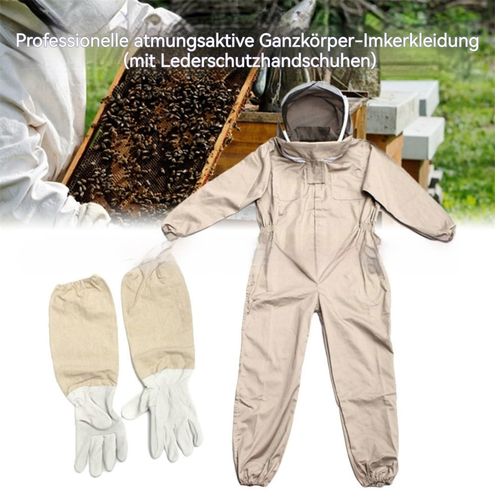 Traje protector de apicultor de cuerpo entero, ropa de apicultor a prueba de pinchazos, medio algodón, traje de apicultor, conjunto de guantes transpirables para mujer, hombre, adulto (L)