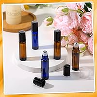 Vista 4 de 96 botellas de rodillo de aceite esencial de 0.3 onzas líquidas, botellas vacías de vidrio con bolas de acero inoxidable, protección a prueba