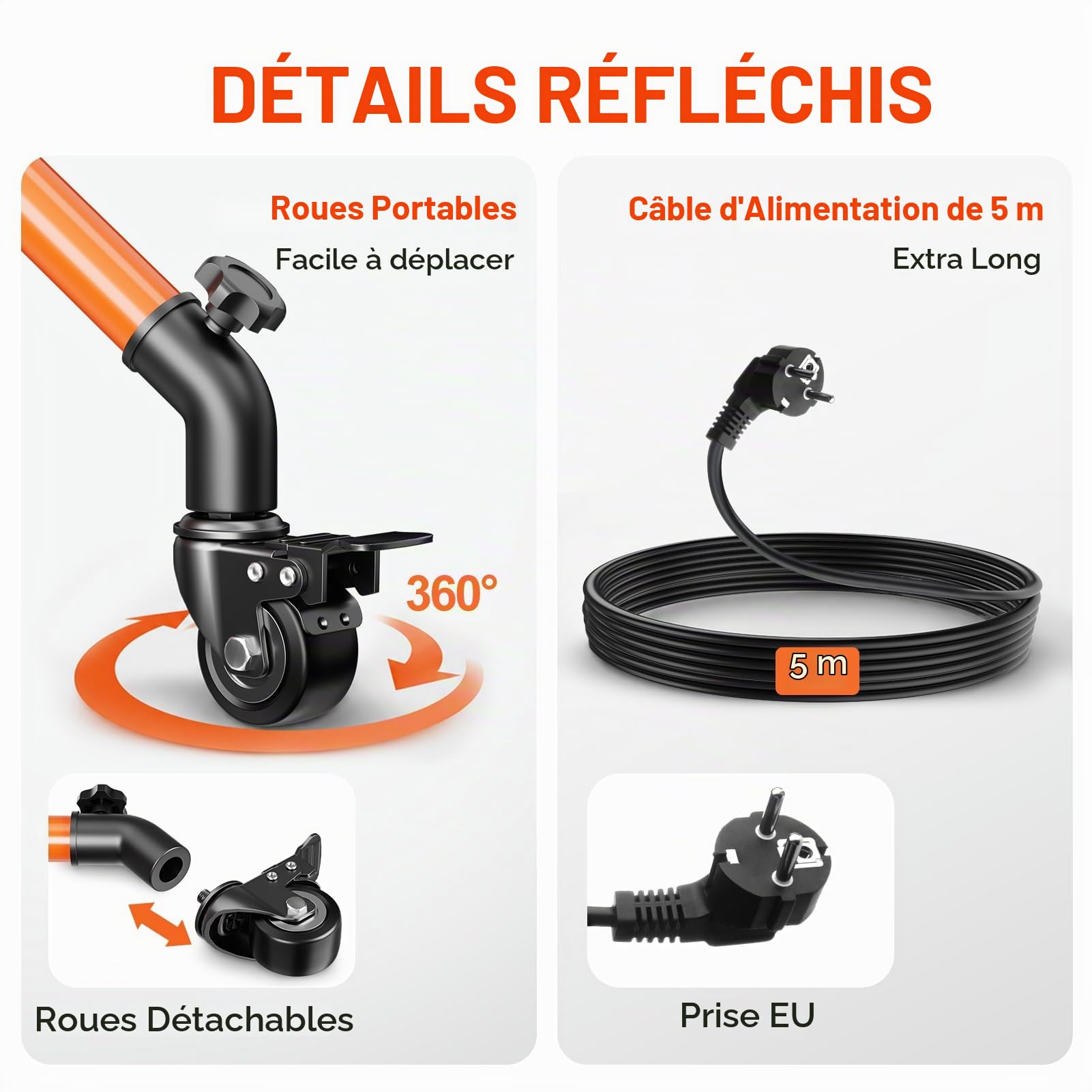 EMART Projecteur Chantier LED sur Trépied 280W 28000LM Lampes avec Roulette | Réglable, Lampes de Travail avec Câble de 5M, Étanche IP66 Lampe Chantier Projecteur sur Pied pour Ateliers et Chantiers