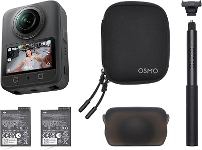 DJI Osmo 360 Combo Essenziale, Action Cam 360, Videocamera 8K 360°, Foto 120 MP Action Camera 1", 1,2 m Selfie Stick Invisibile, 105 GB Memoria Integrata, 2 Batterie, Leggera e Impermeabile | Imaging a 360° da 2,5 cm, video nativi 8K a 360°, video 4K/120fps e Boost 170°, kit bastone invisibile per selfie da 1,2 m