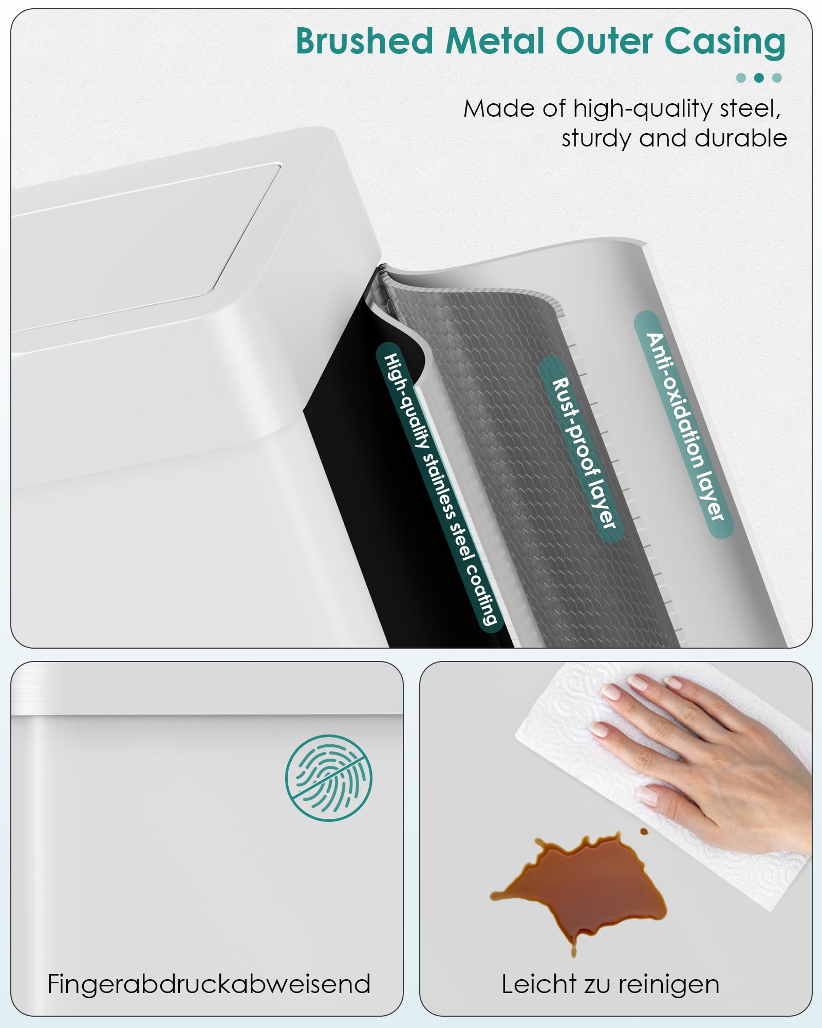 LIFERUN Papelera con sensor, papelera para cocina 60 litros, tapa eléctrica con anillo de sujeción para bolsas de basura, papelera automática sin contacto de acero inoxidable, blanco