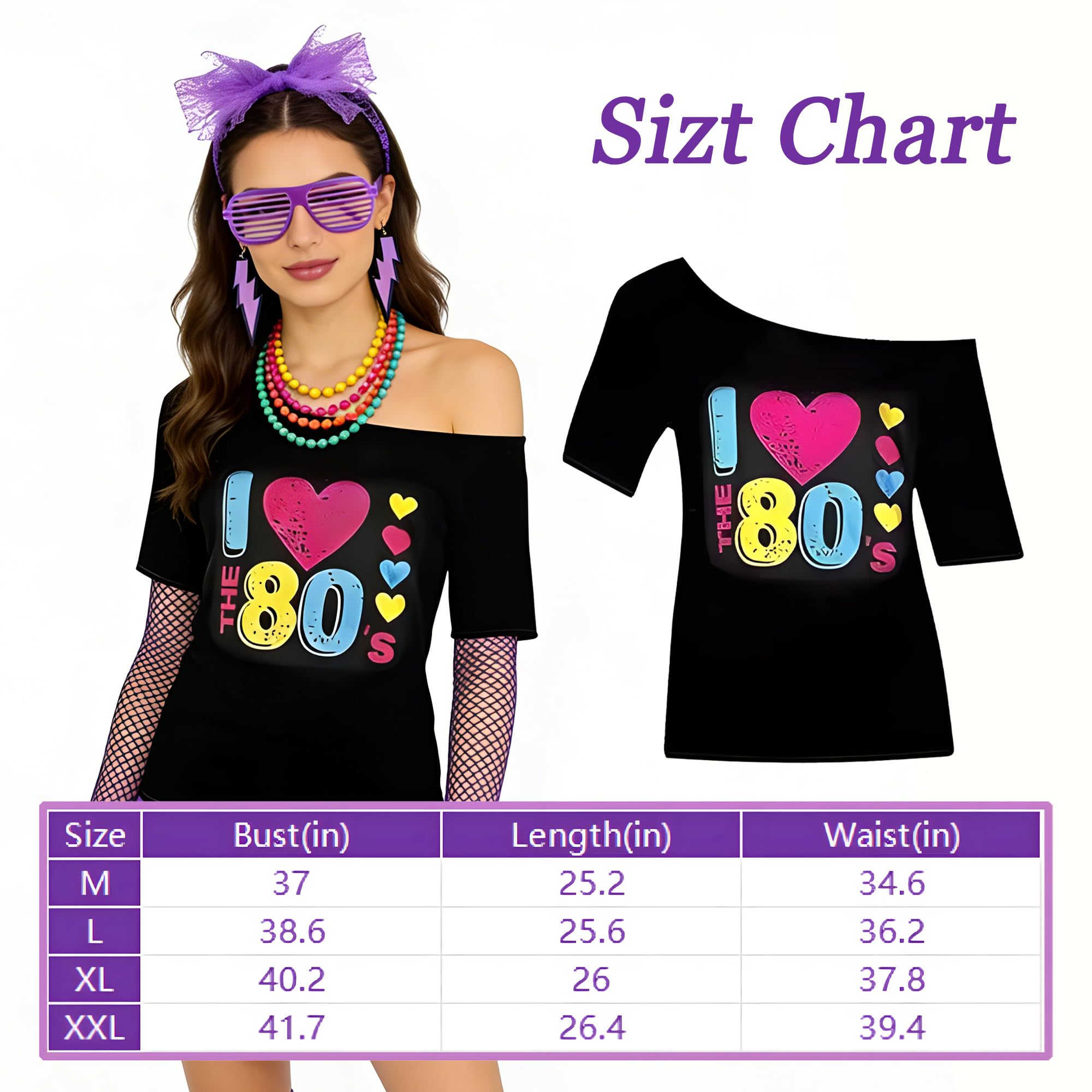 MOSNOW 9pcs Purple 80s Costume Set for Women - Complete Tutu Skirt & Neon Accessories - Image 3