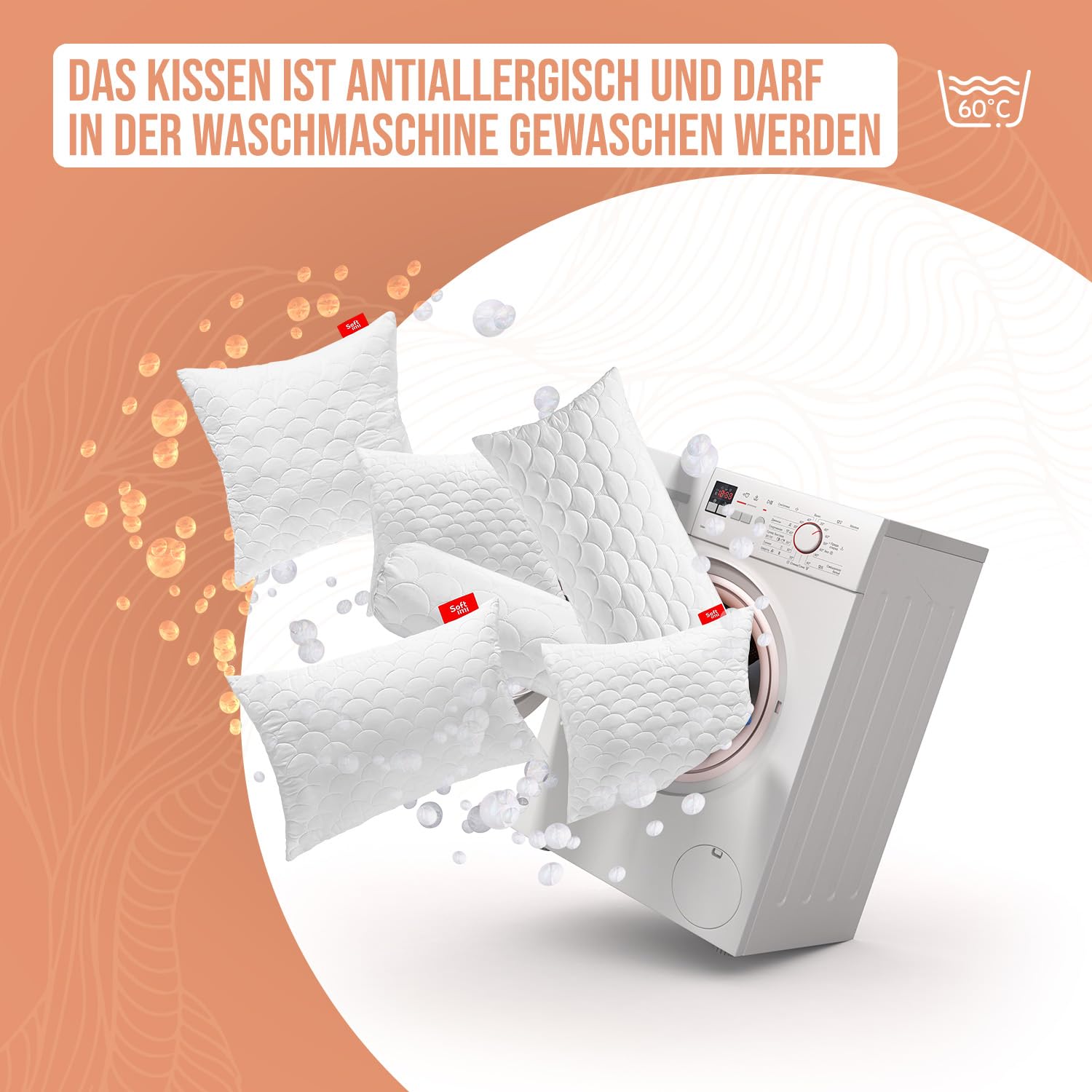 Kopfkissen Schlaffkissen Bettkissen Gestepptes Premium Kissen 2er Set 50x90 cm Antiallergisch - Anti-Milbe - Geruchlos sofort verwendbar - Mit Härteeinstellung (2er Set 50x90 cm)
